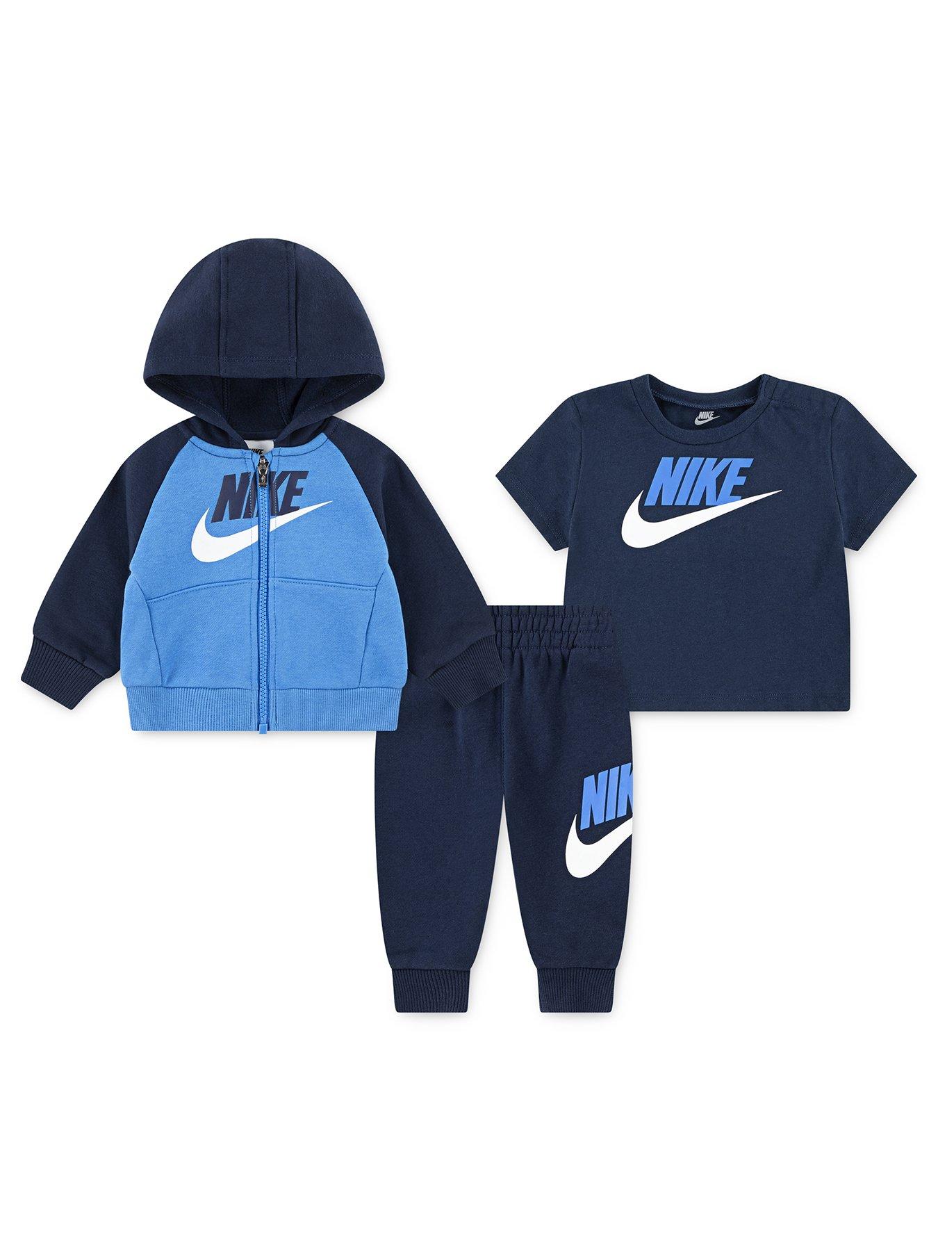 Nike Infant Unisex Colour Blocked Jogger, Hoodie And T-Shirt Set - Navy