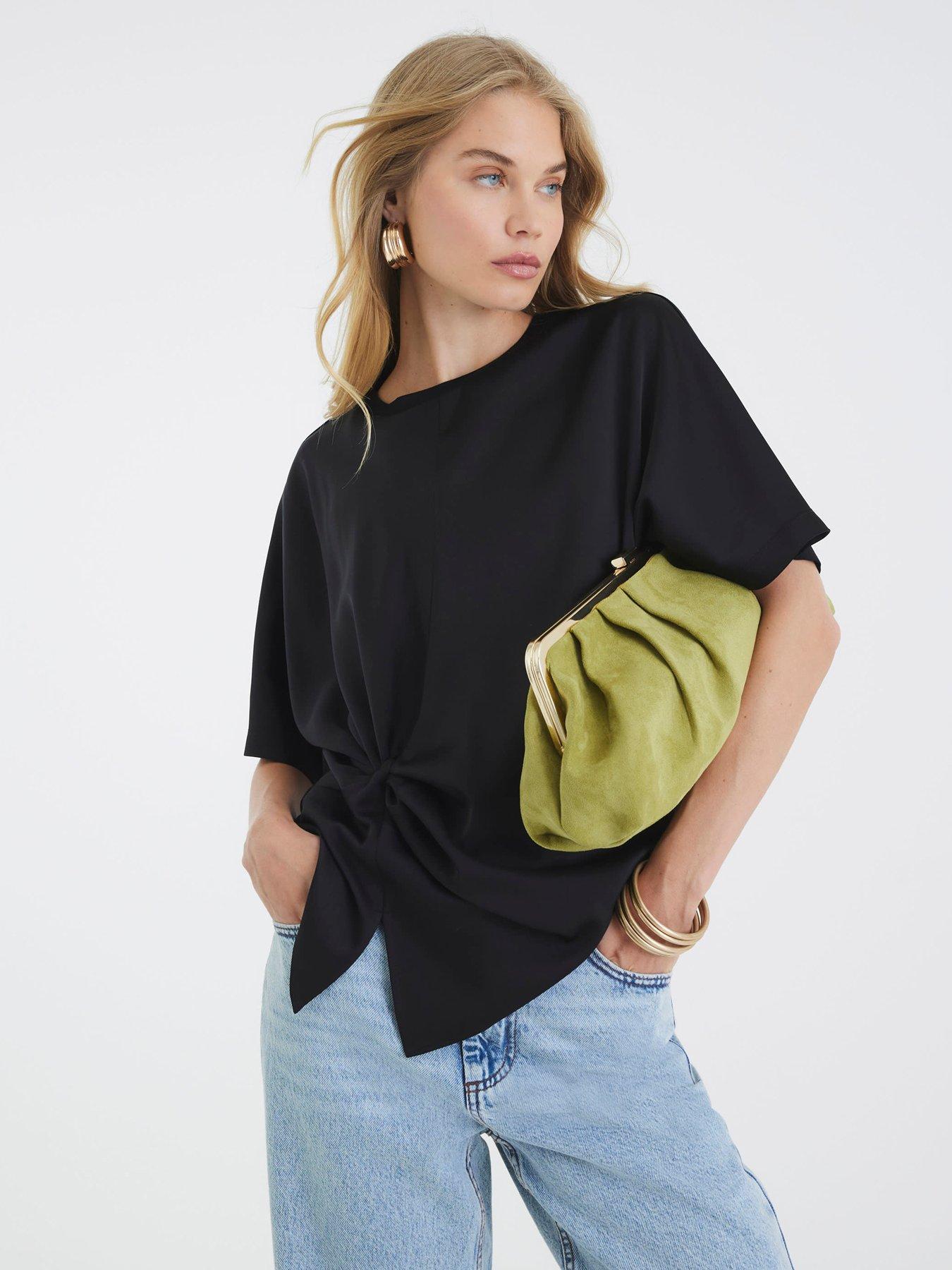 Image 1 of 4 of River Island Knot Front Blouse - Black