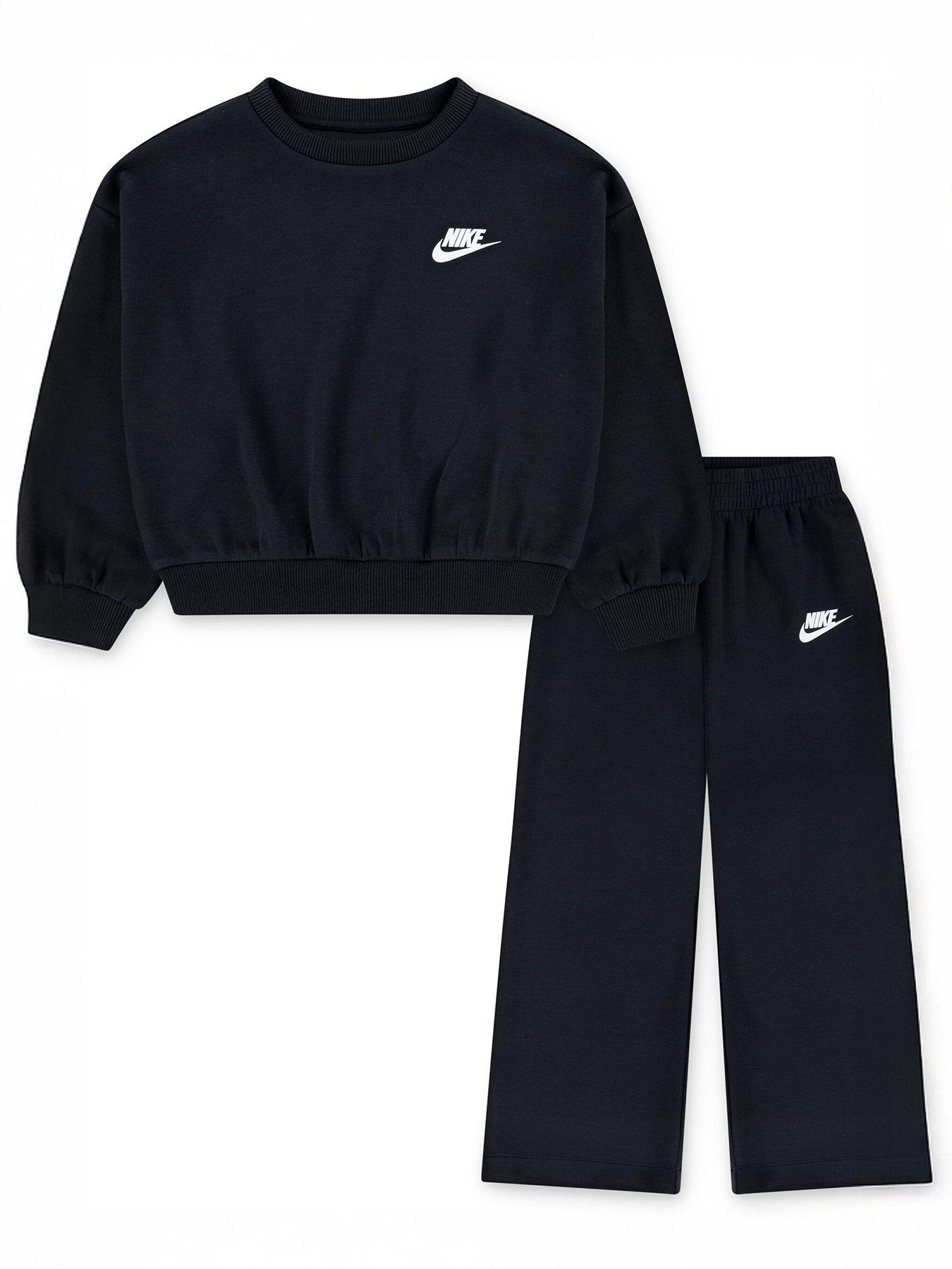 Nike Kids Girls Crew Wide Leg Pant Set - Black