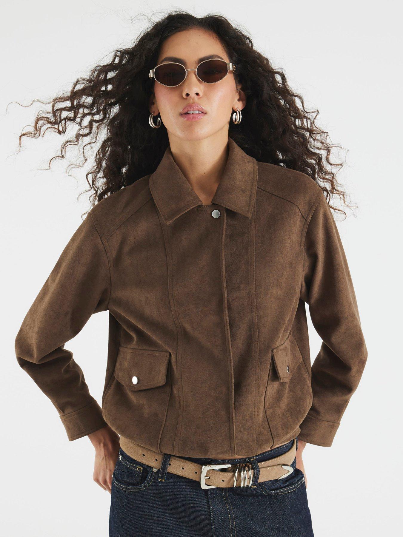 River Island Suedette Relaxed Jacket - Brown