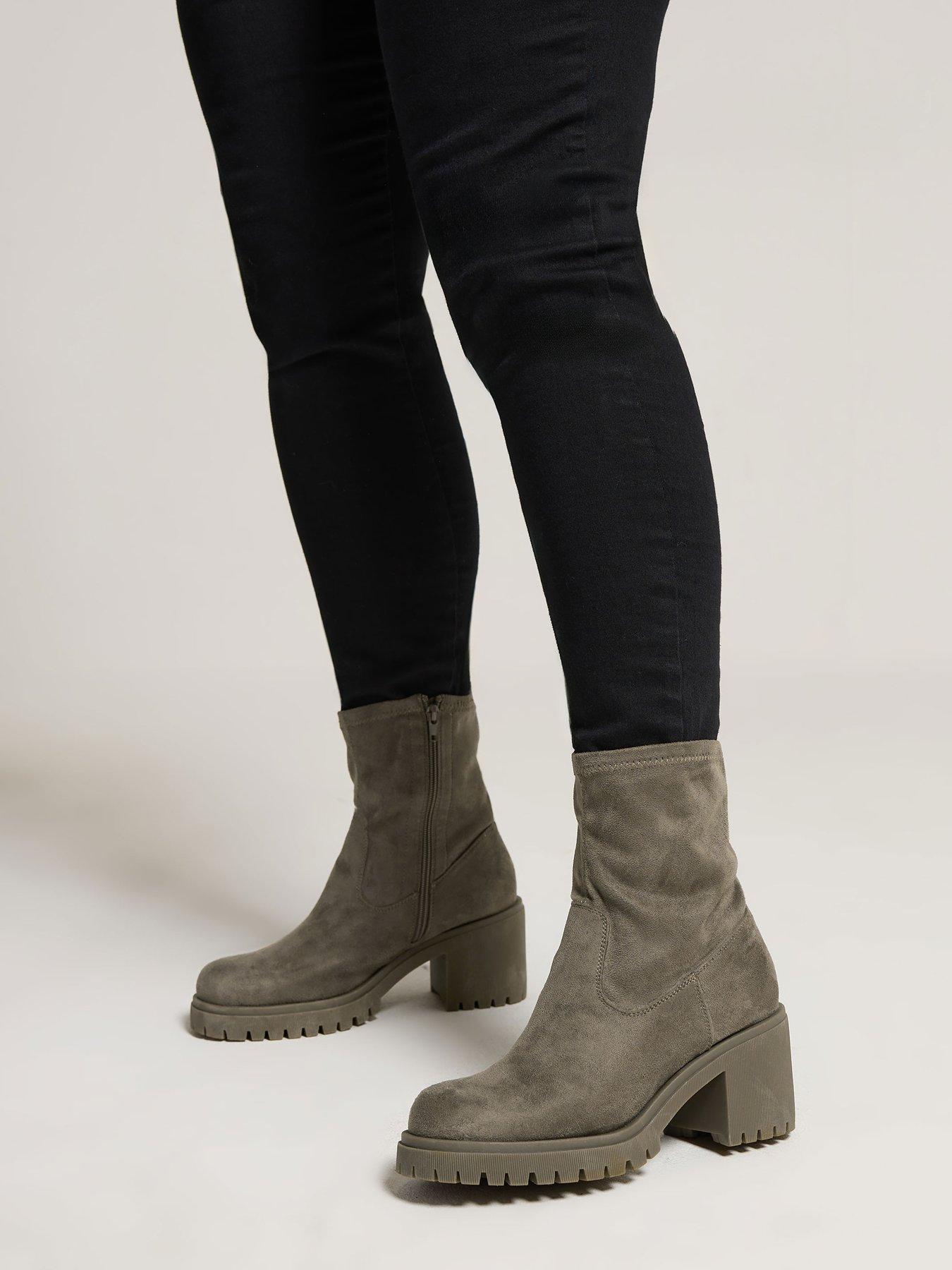 Image 4 of 4 of Yours Extra Wide Fit Stretch Sock Heel Boot - Brown