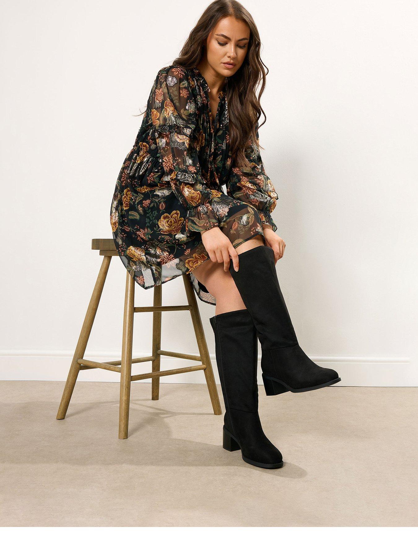 Image 1 of 4 of Yours Extra Wide Fit Block Heel Knee High Boot - Black