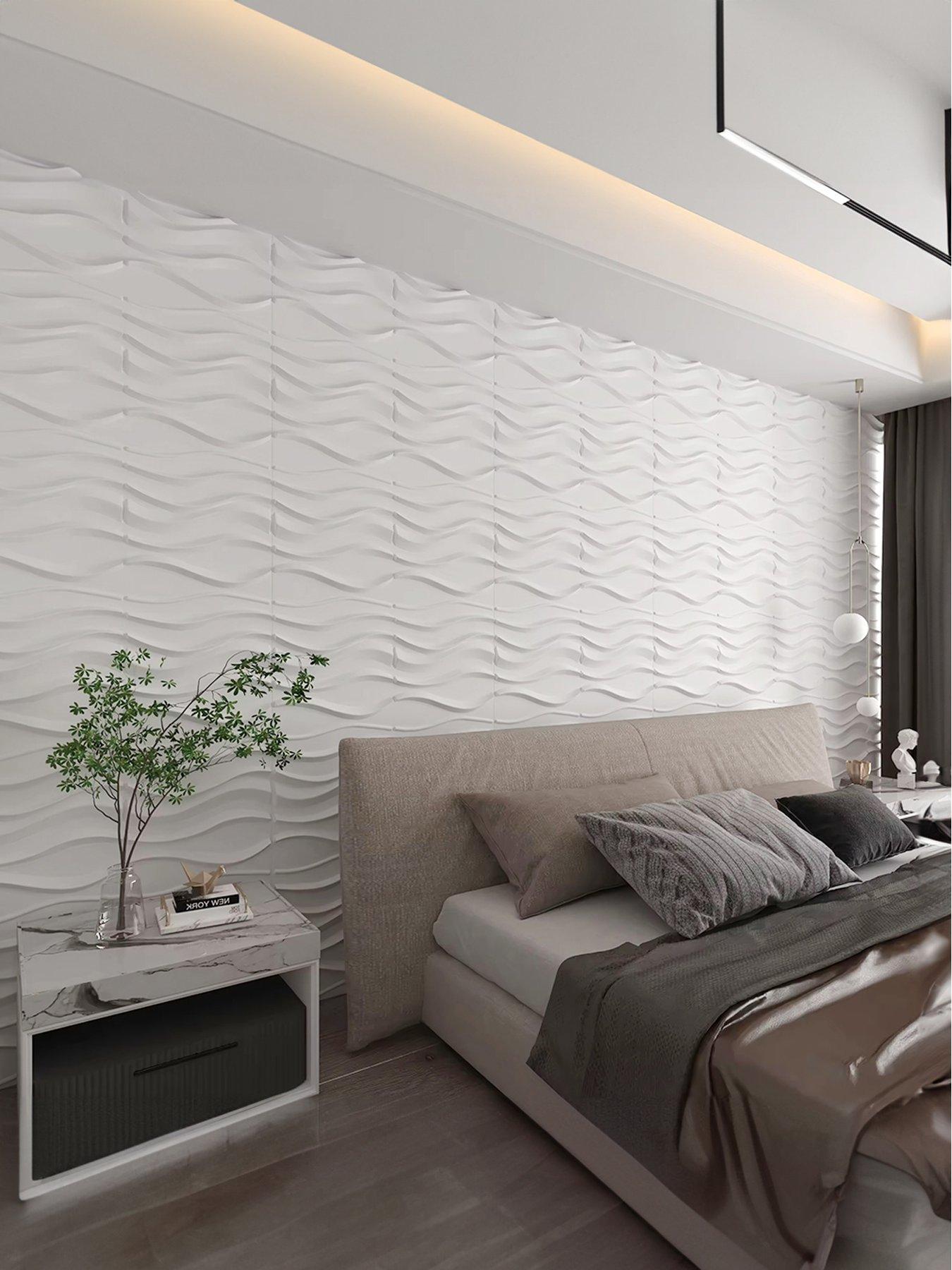 Living and Home 12 Pack Modern Square 3d Wave Pvc Wall Panels Home Decorative Tiles 50cm X 50cm, 3m² Pack
