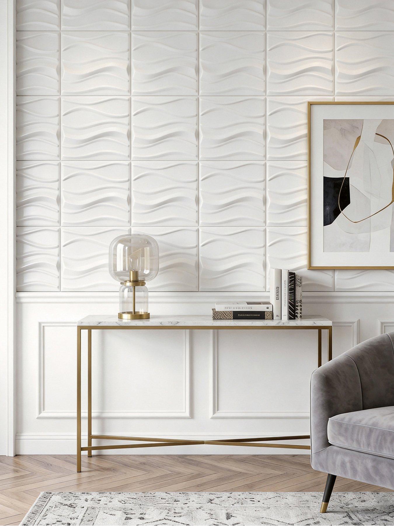 Image 1 of 6 of Living and Home 12 Pcs Square 3D Wave PVC Wall Panels 50cm x 50cm, 3m&sup2; Pack