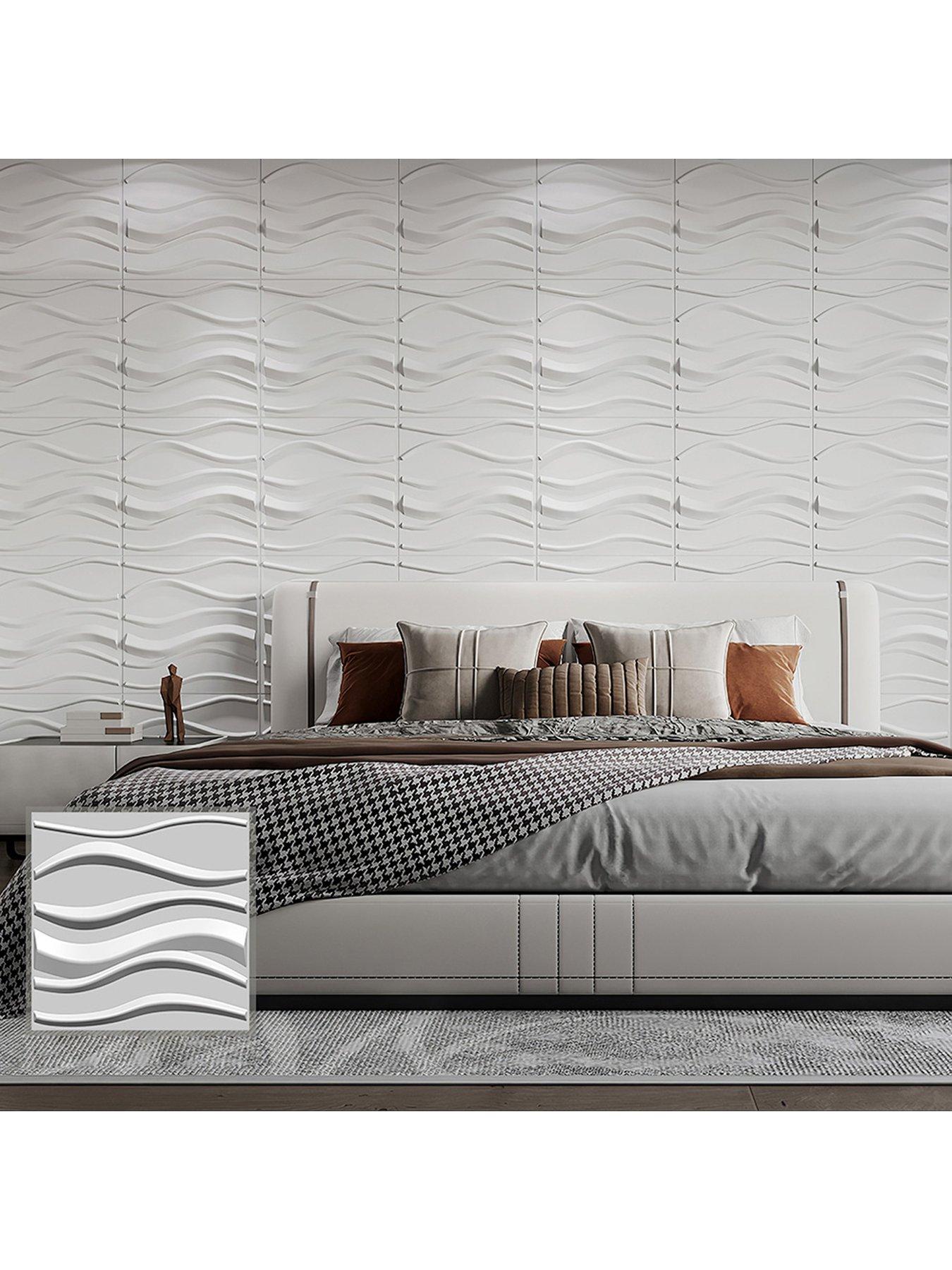 Image 2 of 6 of Living and Home 12 Pcs Square 3D Wave PVC Wall Panels 50cm x 50cm, 3m&sup2; Pack
