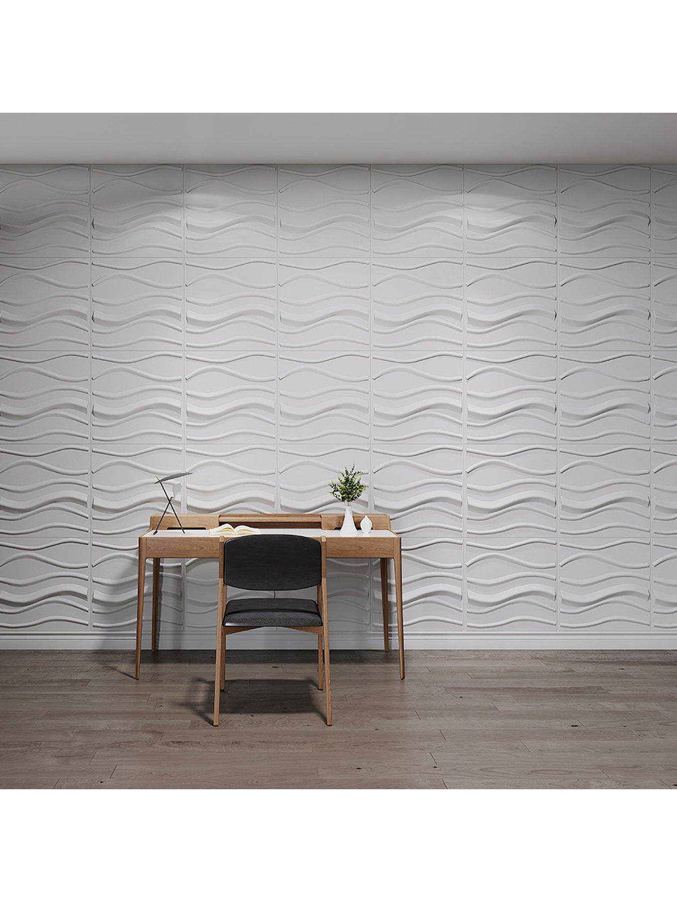 Image 3 of 6 of Living and Home 12 Pcs Square 3D Wave PVC Wall Panels 50cm x 50cm, 3m&sup2; Pack
