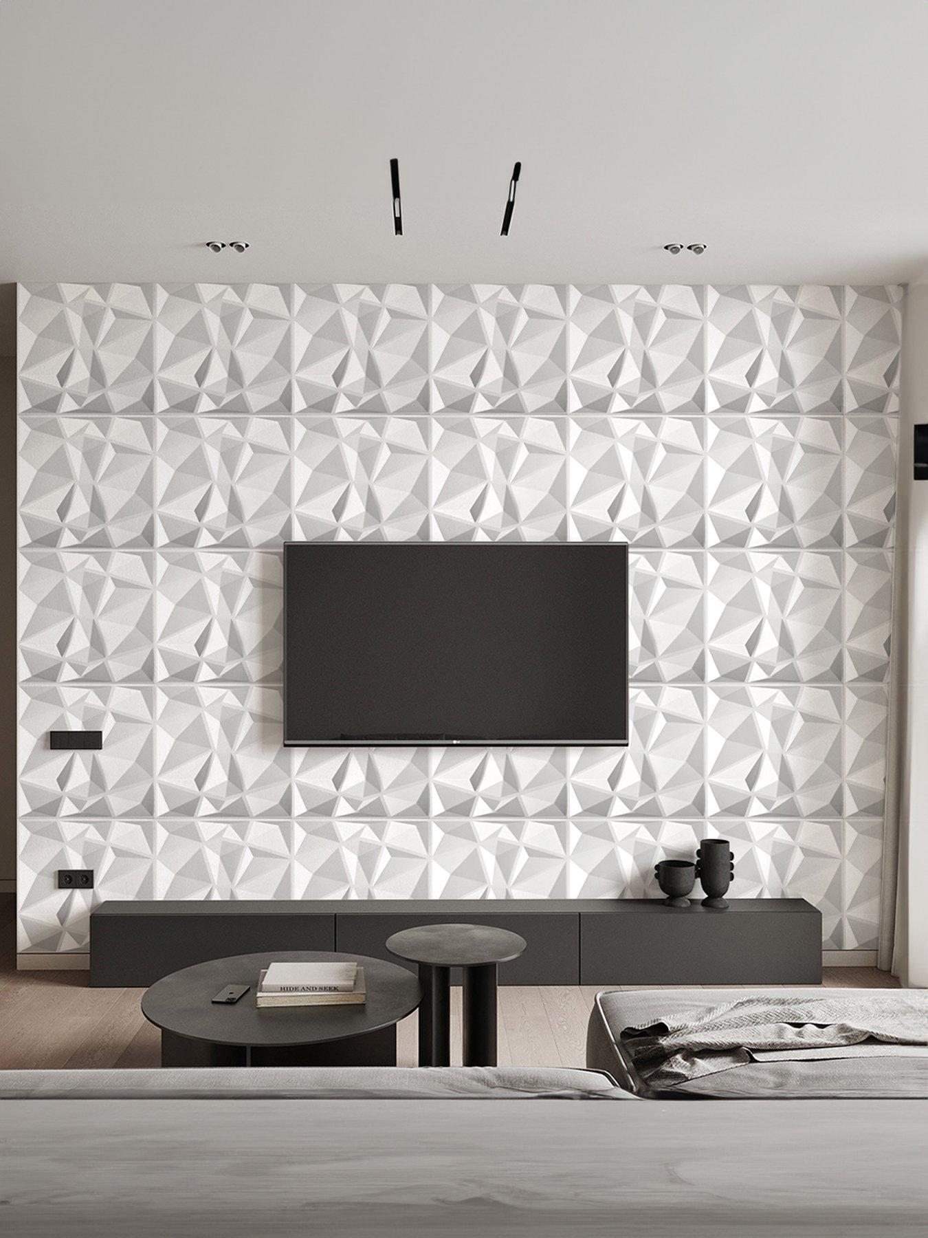 Living and Home 12pcs White 3d Diamond Square Pvc Wall Panels 50cm 50cm 3m²