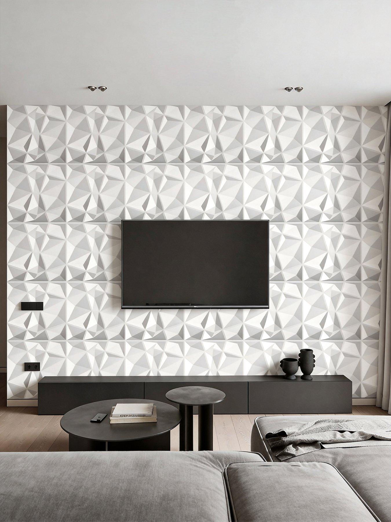Living and Home 12pcs White 3d Diamond Square Pvc Wall Panels 50cm 50cm 3m²