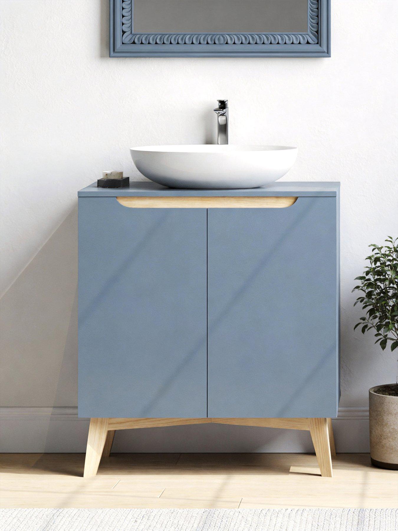 Living and Home Modern Grey Freestanding Under Sink Storage Cabinet With Plumbing Slot 600x300x602mm