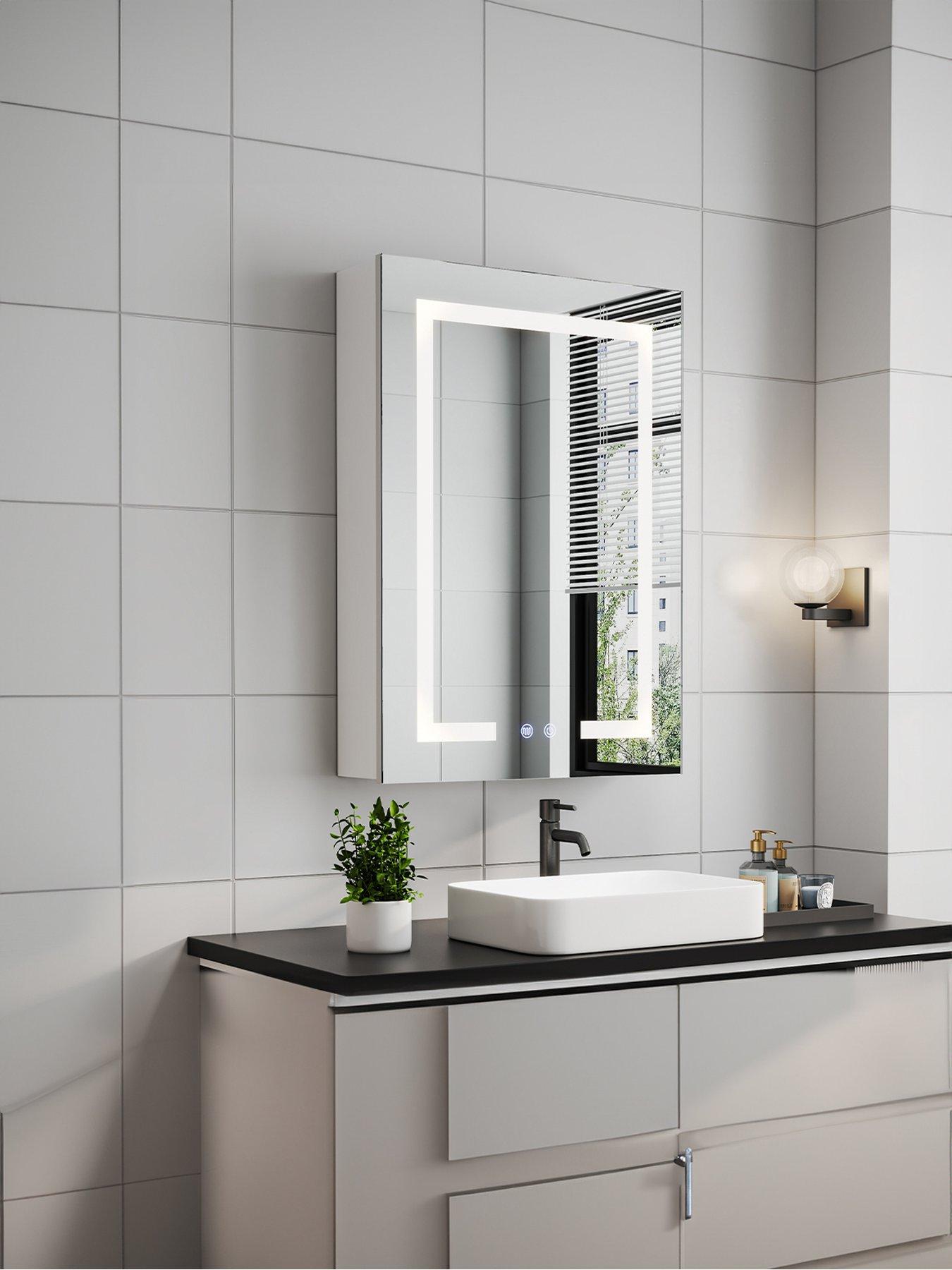 Living and Home 1-door Led Illuminated Anti Fog Mirrored Bathroom Cabinet With Touch Sensor Shaver Socket 60x45cm