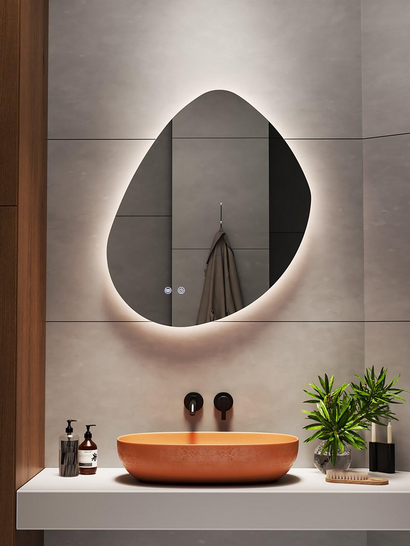 Living and Home Frameless Irregular Dimmable Wall Bathroom Mirror 53x72cm