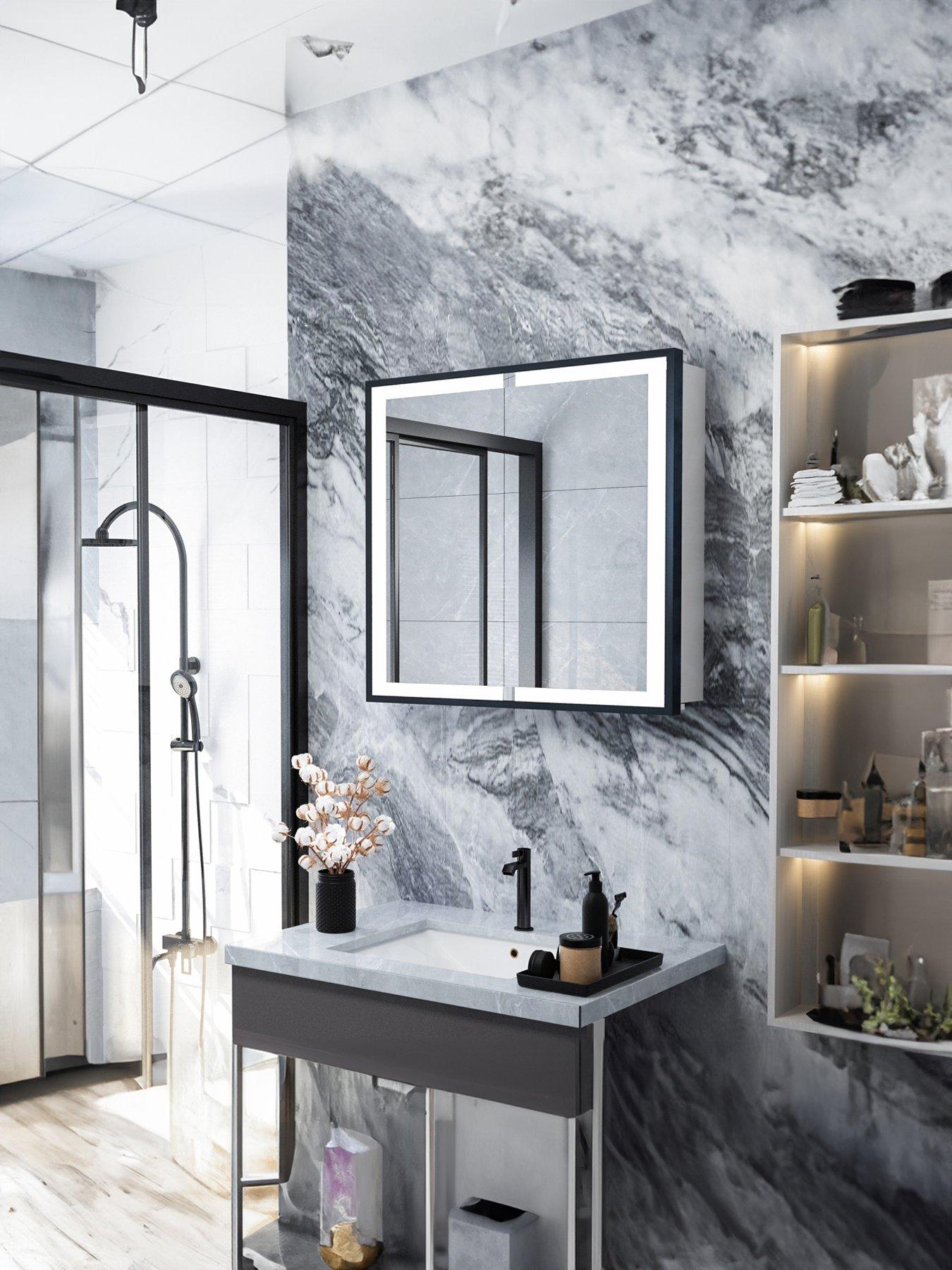 Living and Home Double Door Anti Fog Led Illuminated Mirrored Bathroom Cabinet With Shaver Socket&bluetooth Speaker W 650 X H 600 Mm