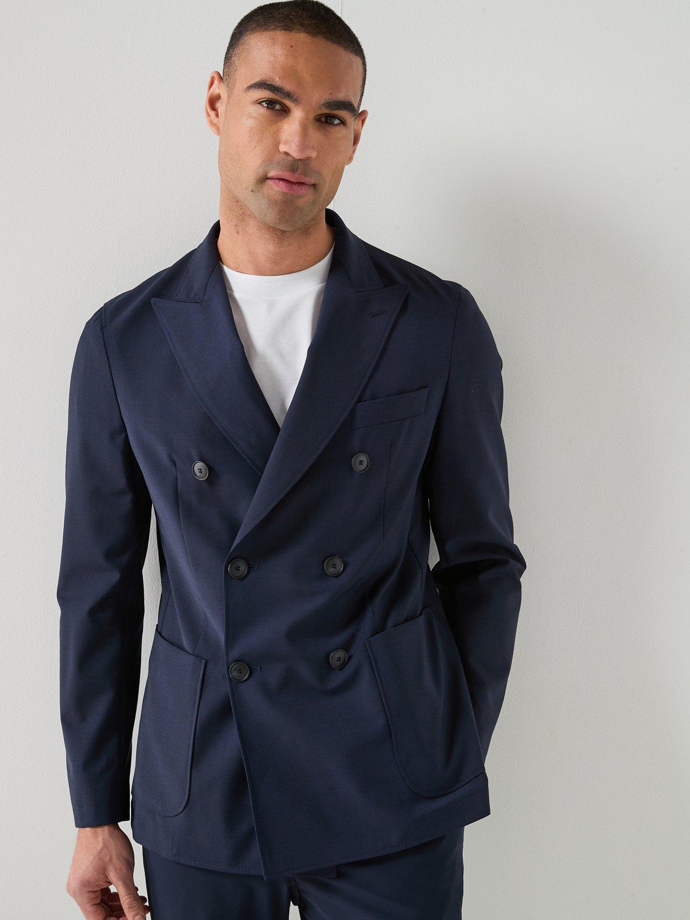 Image 1 of 5 of BOSS Boss P-hanry Tech Travel Double Breasted Blazer - Navy