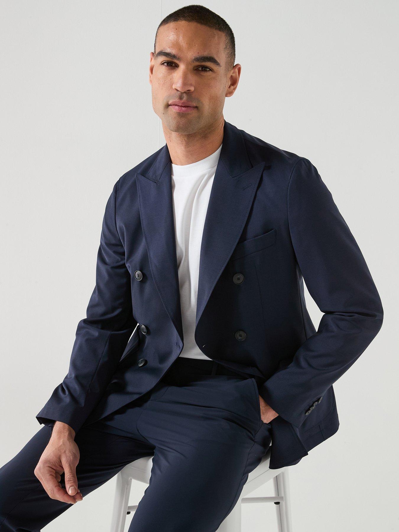 Image 4 of 5 of BOSS Boss P-hanry Tech Travel Double Breasted Blazer - Navy