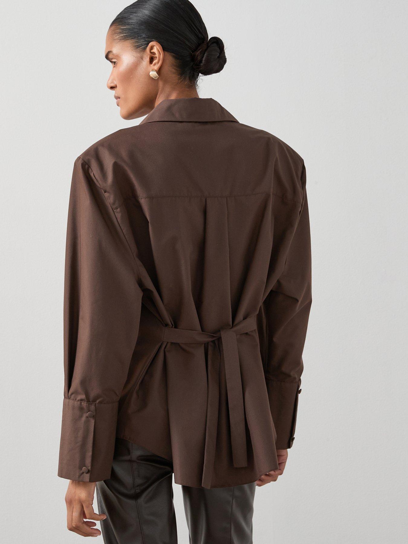 the-very-collection-cinched-button-detail-shirt-brownstillFront
