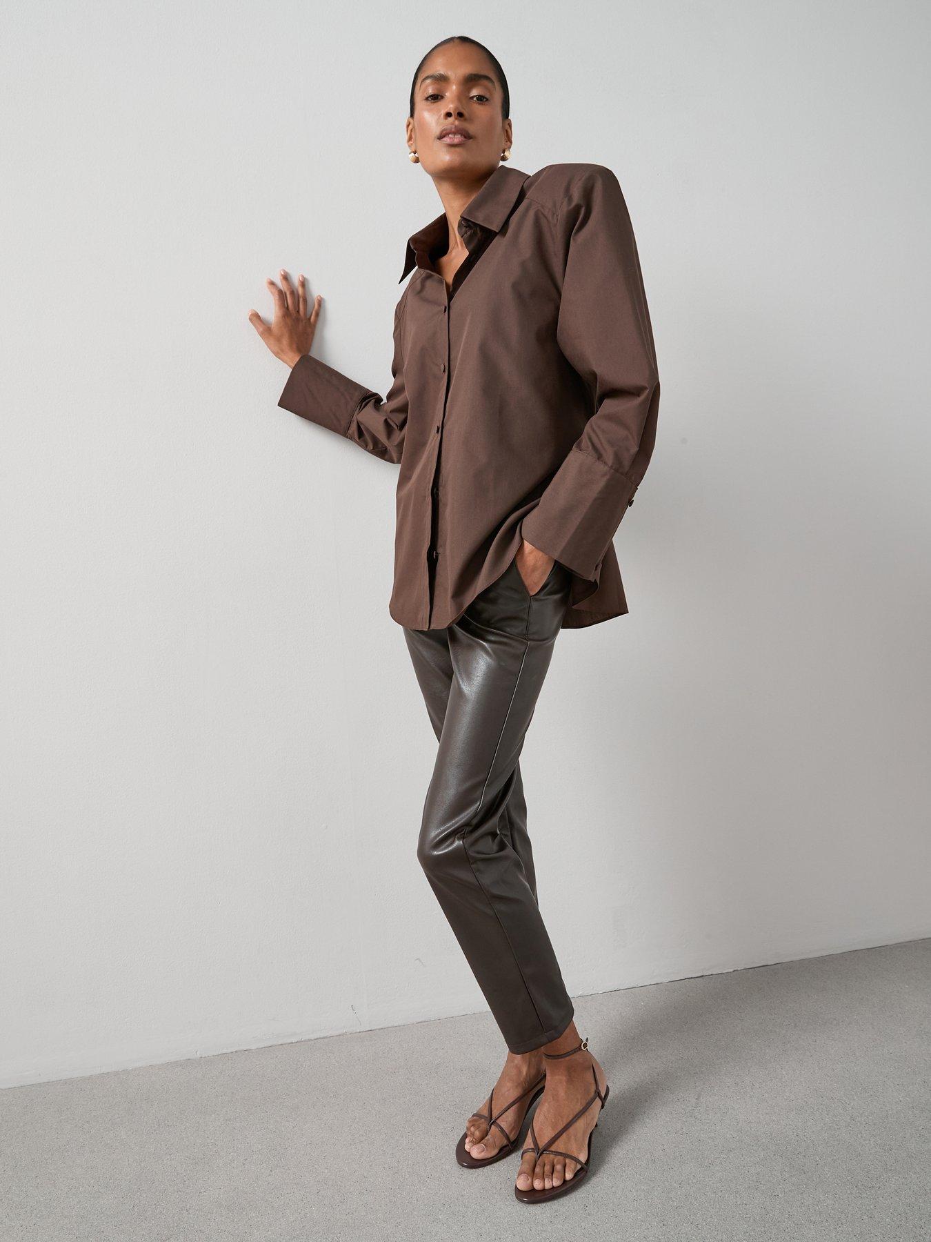 the-very-collection-cinched-button-detail-shirt-brownback