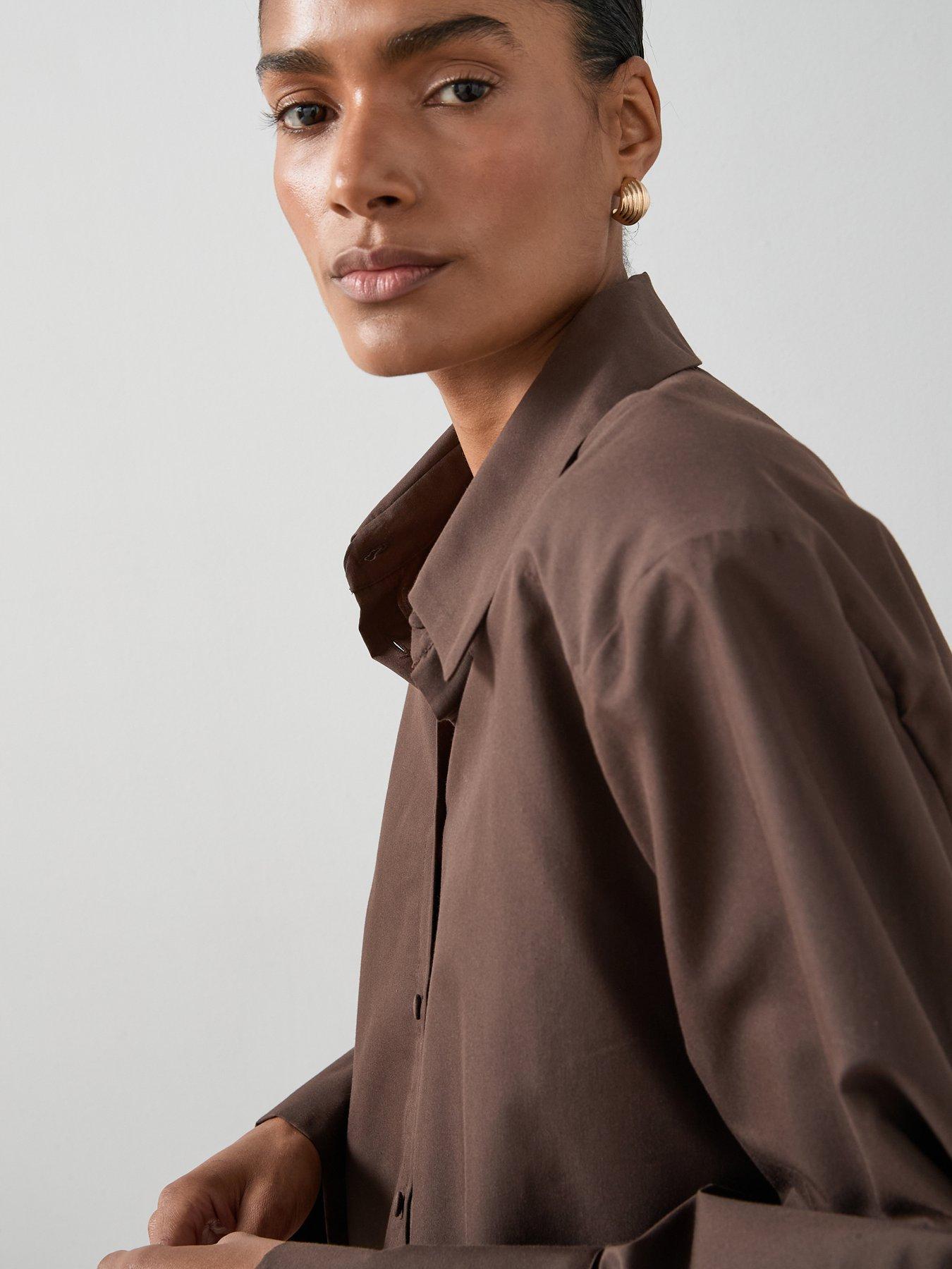 the-very-collection-cinched-button-detail-shirt-brownoutfit
