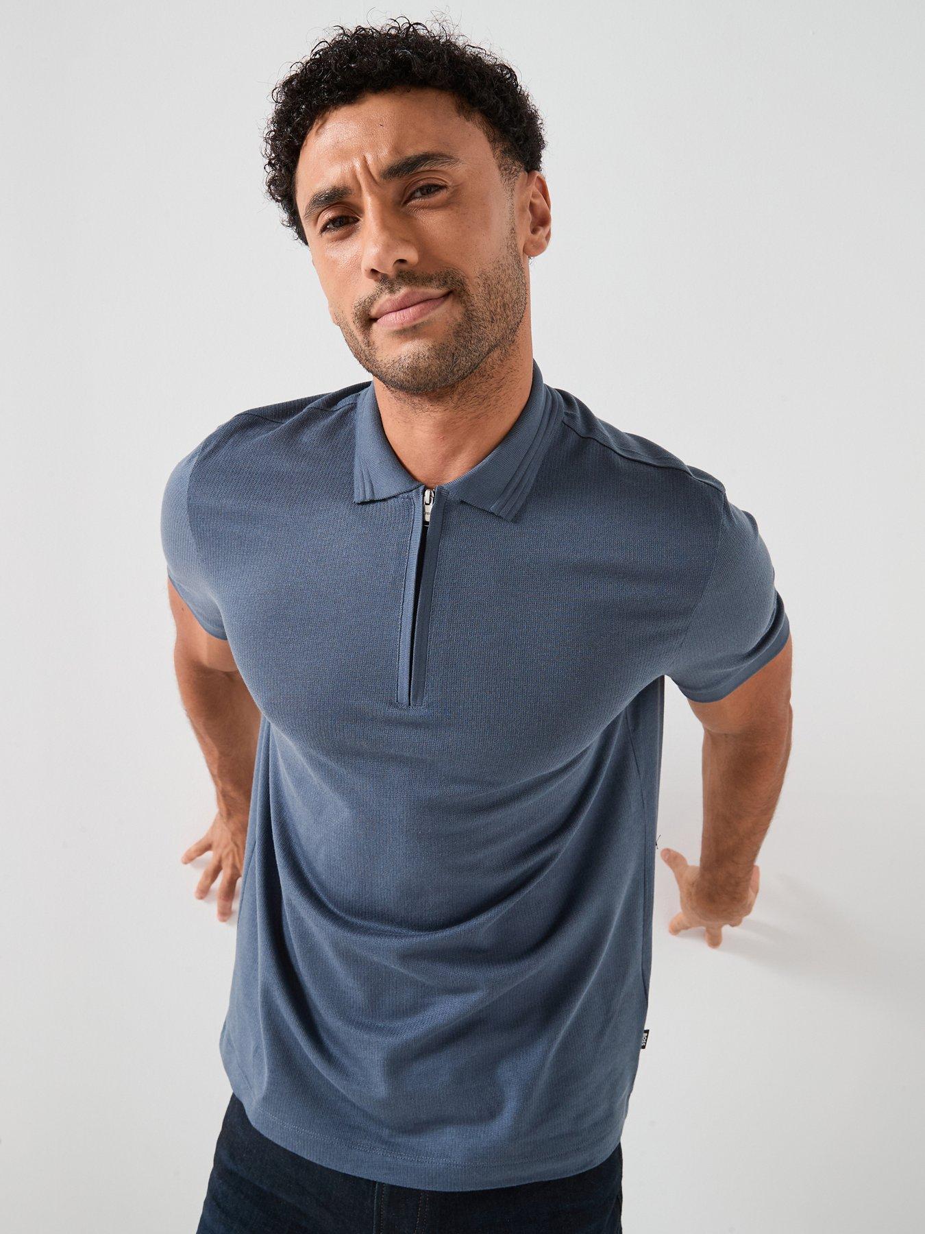 BOSS Boss H-para Knitted Zip Collar Polo Shirt - Blue