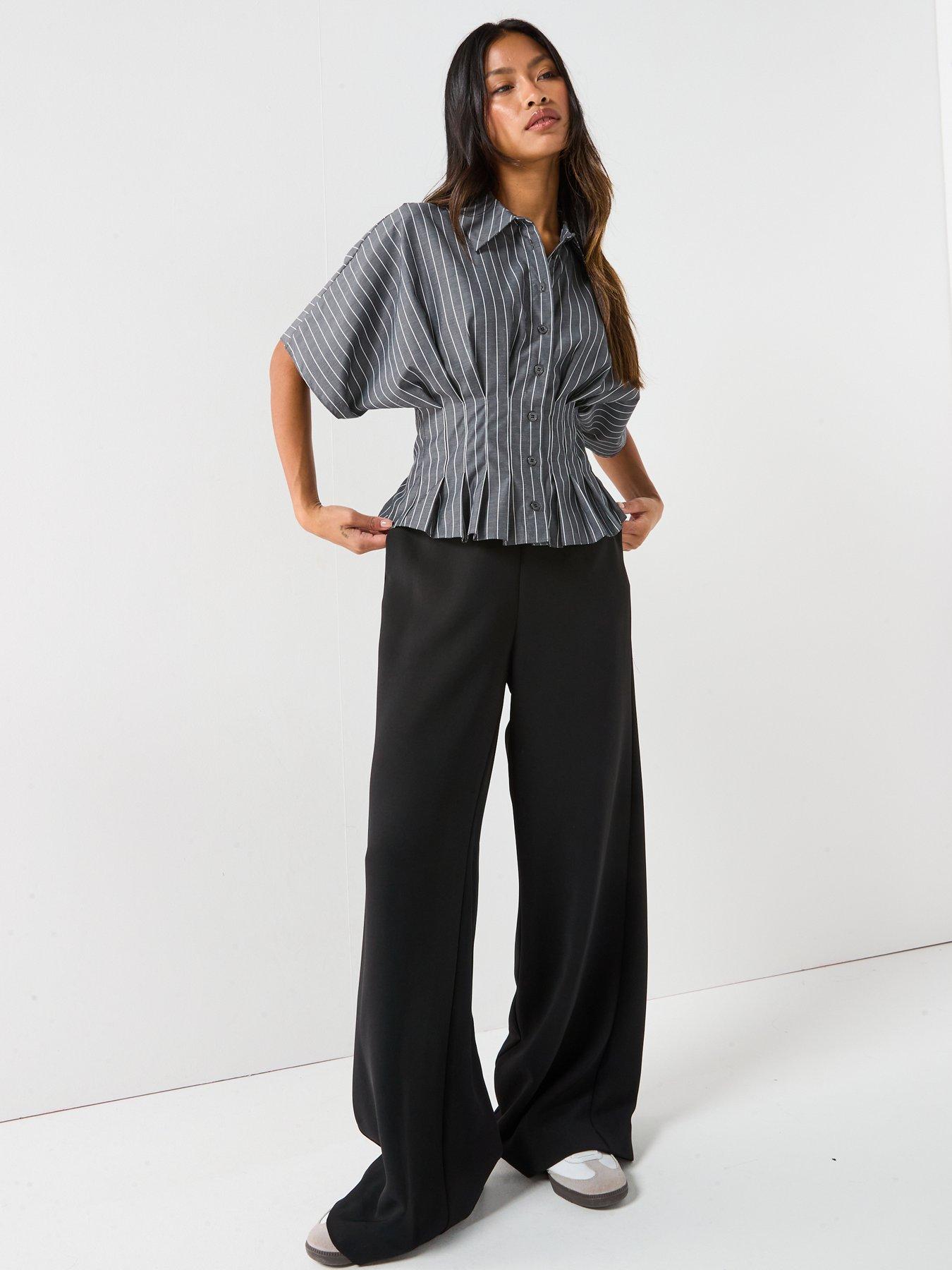v-by-very-pinstripe-pleated-detail-cinched-waist-shirt-greyback