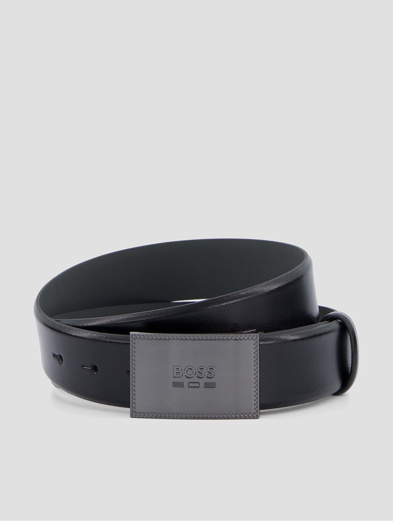 BOSS Boss Jinko 3.5cm Metal Plaque Leather Belt - Black