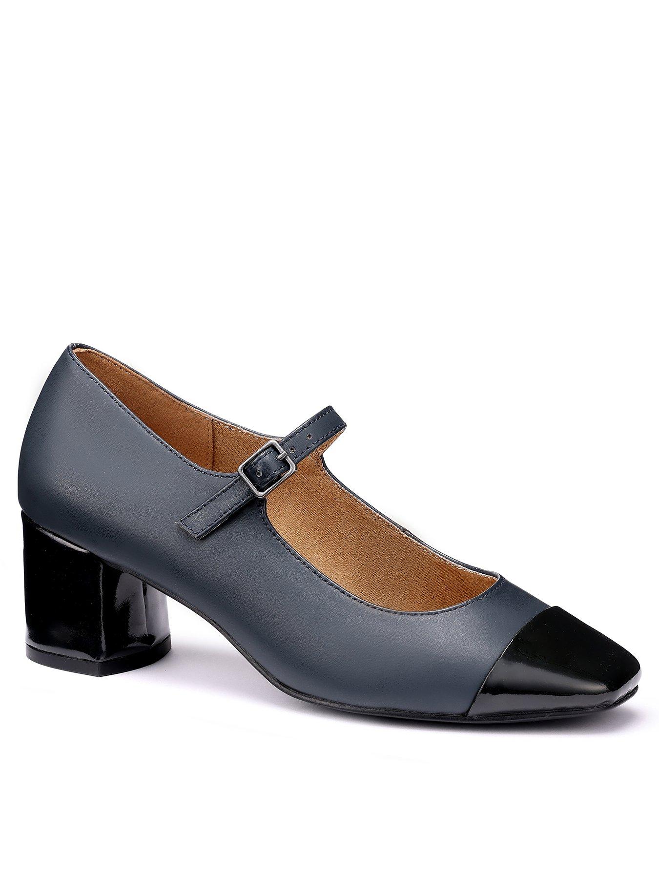 Image 2 of 4 of Hotter Shimmer Leather Heeled Shoe - Navy