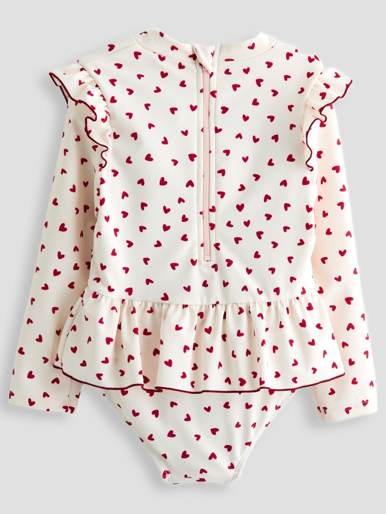 Image 2 of 5 of The Very Collection Toddler Girl Long Sleeve Heart Print Frill Swimsuit - Cream