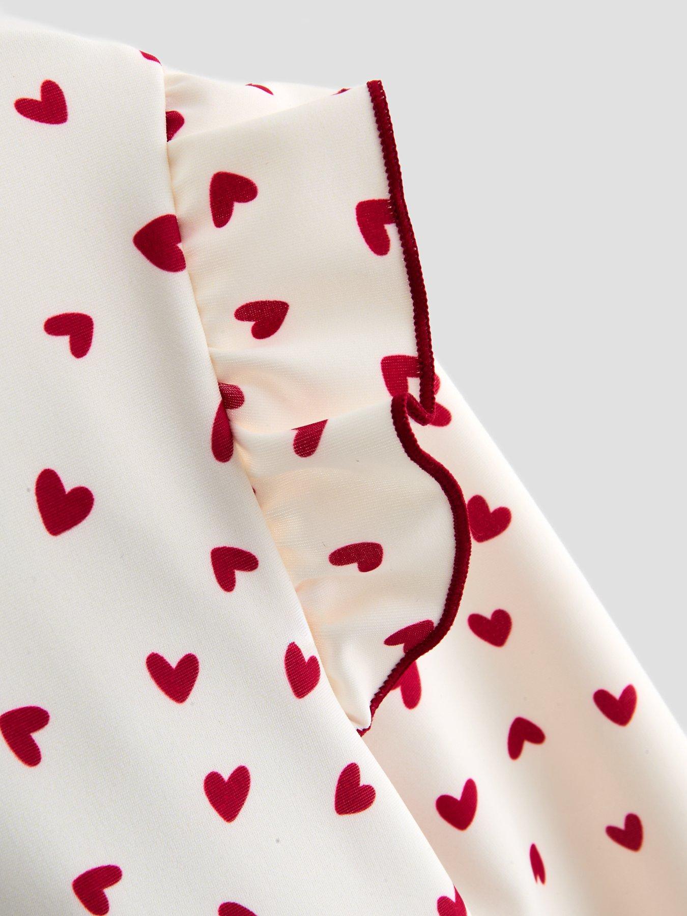Image 3 of 5 of The Very Collection Toddler Girl Long Sleeve Heart Print Frill Swimsuit - Cream