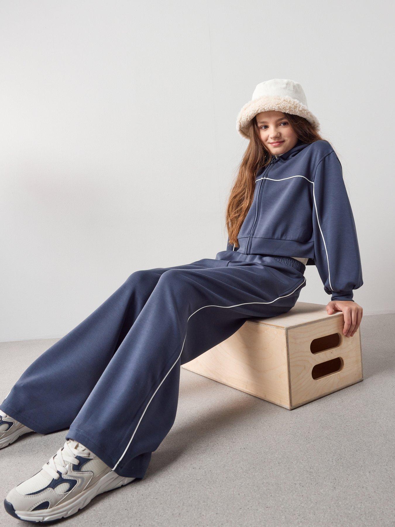 Image 1 of 7 of The Very Collection Girls Set With Zip Up Hoodie &amp; Wide Leg Trousers - Blue