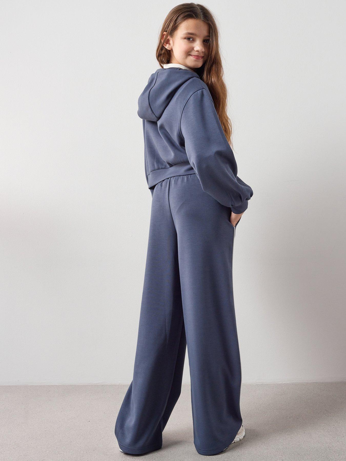 Image 2 of 7 of The Very Collection Girls Set With Zip Up Hoodie &amp; Wide Leg Trousers - Blue
