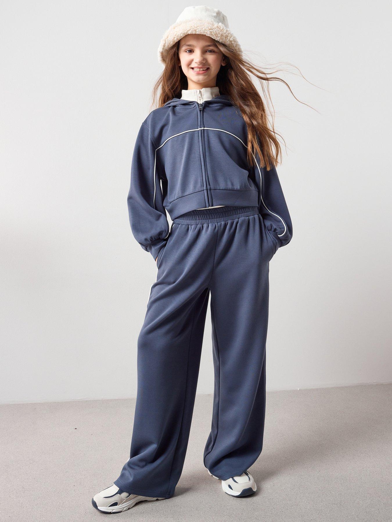 Image 3 of 7 of The Very Collection Girls Set With Zip Up Hoodie &amp; Wide Leg Trousers - Blue