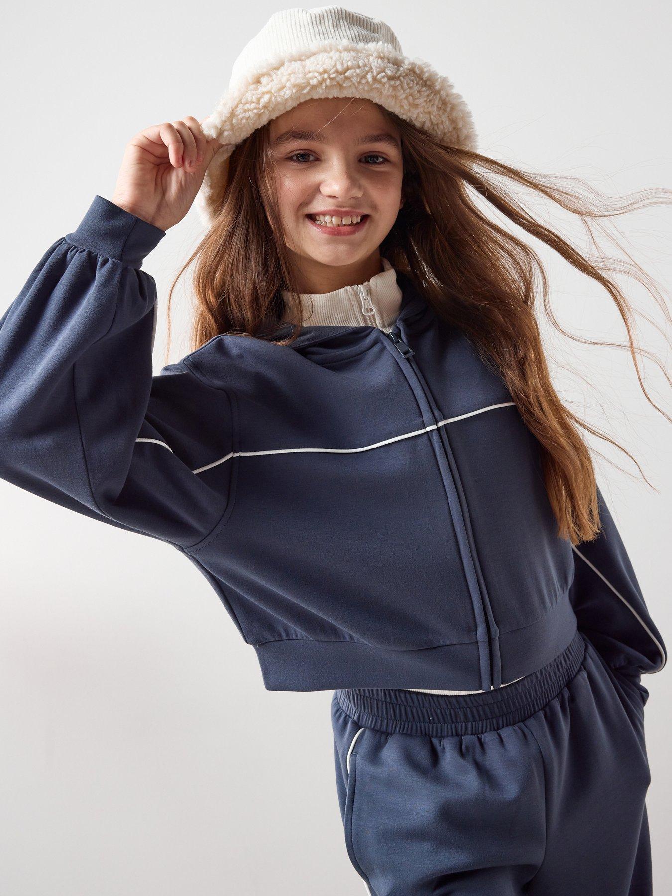Image 4 of 7 of The Very Collection Girls Set With Zip Up Hoodie &amp; Wide Leg Trousers - Blue