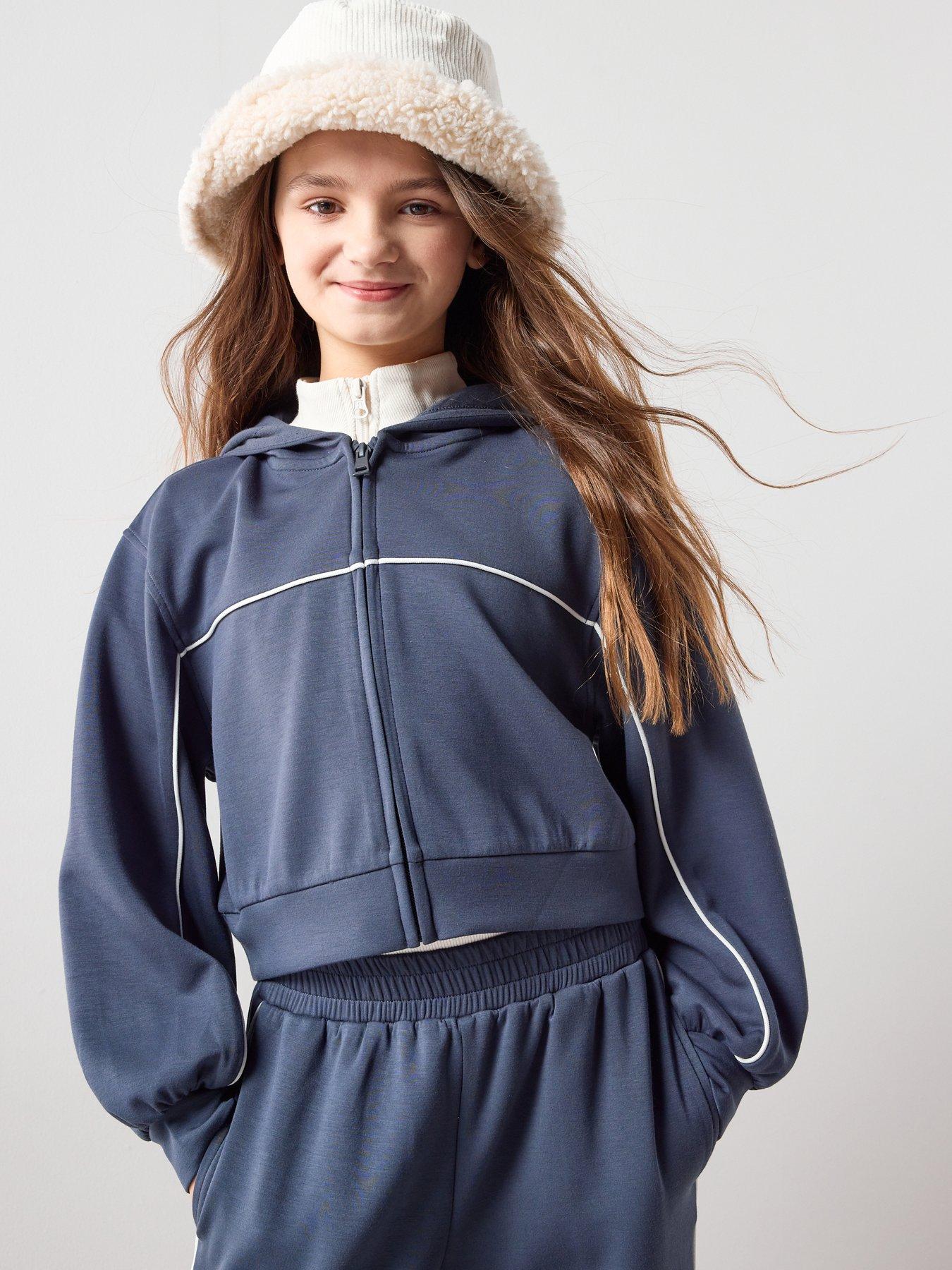 Image 5 of 7 of The Very Collection Girls Set With Zip Up Hoodie &amp; Wide Leg Trousers - Blue