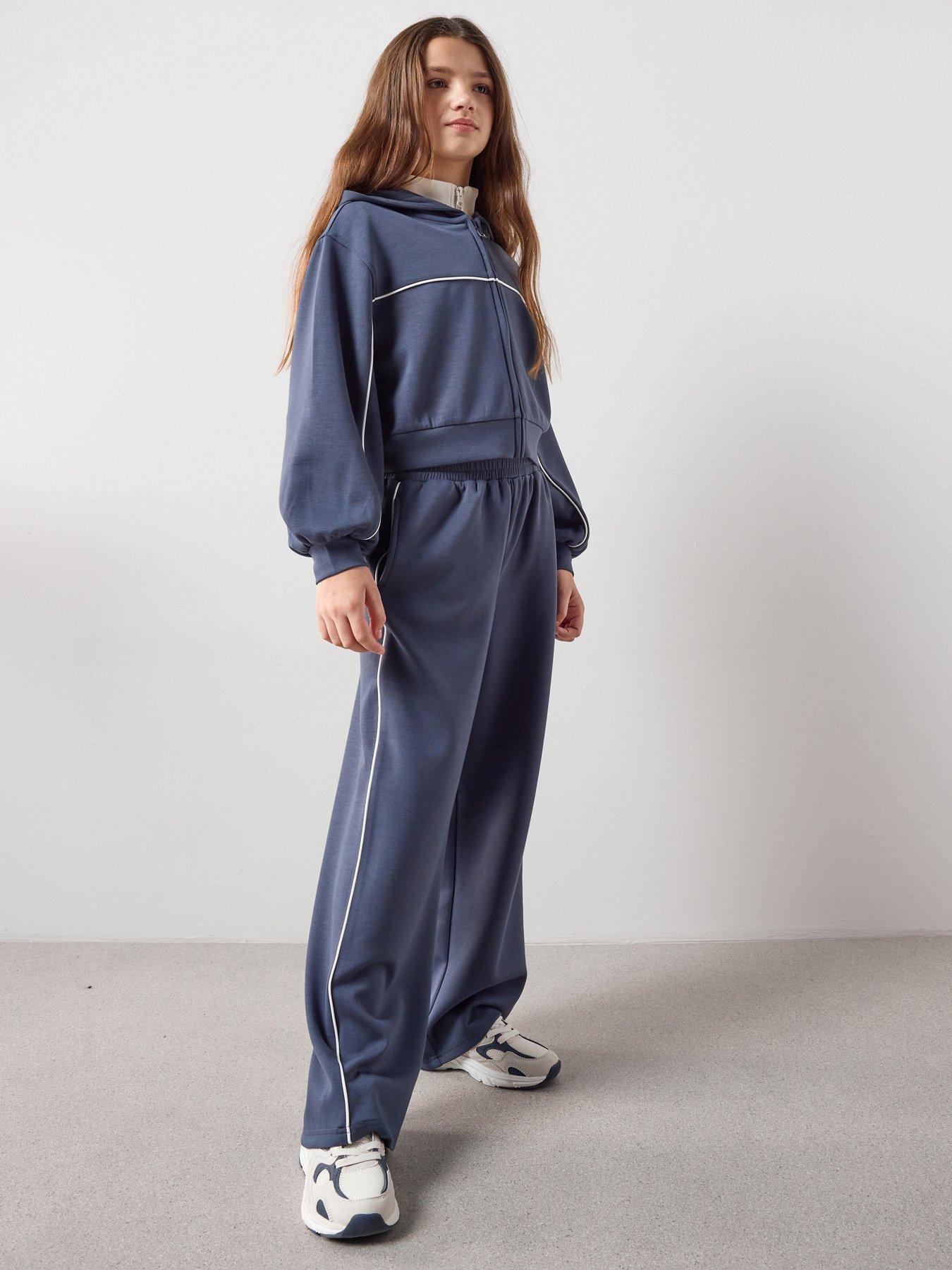 Image 6 of 7 of The Very Collection Girls Set With Zip Up Hoodie &amp; Wide Leg Trousers - Blue