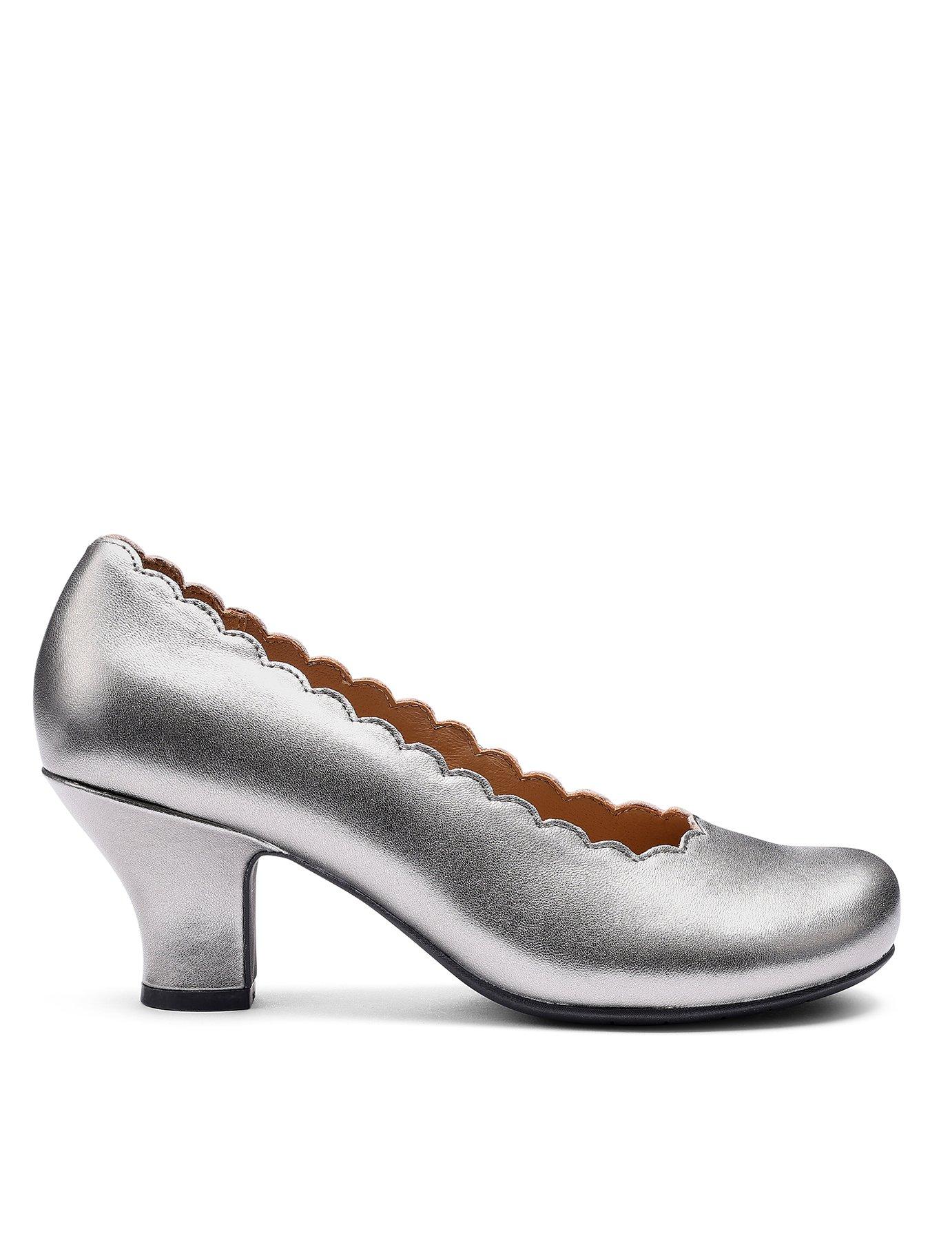 Hotter Jive Metallic Scalloped Edge Heeled Shoe - Pewter