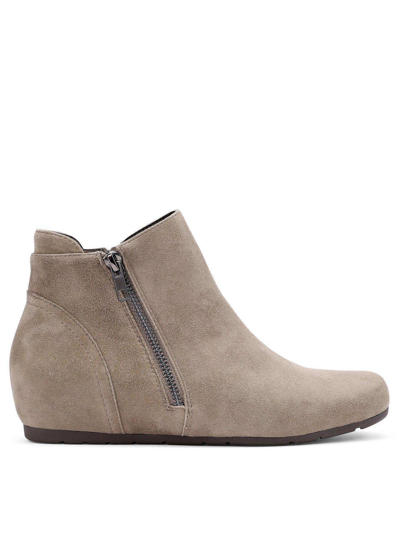 Hotter Avebury Wide Fit Suede Wedge Boot - Beige