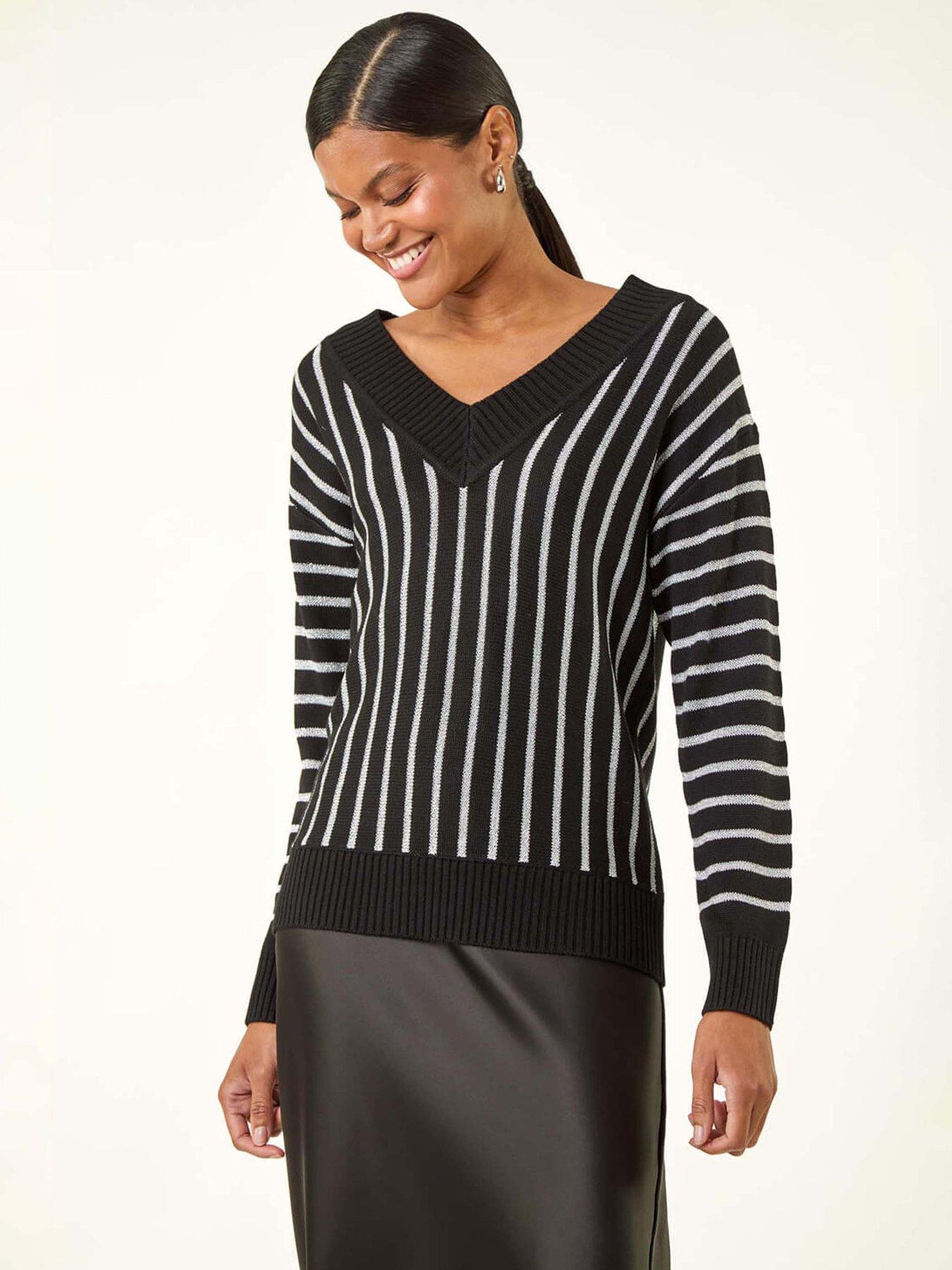 roman-metallic-stripe-knit-jumper-black
