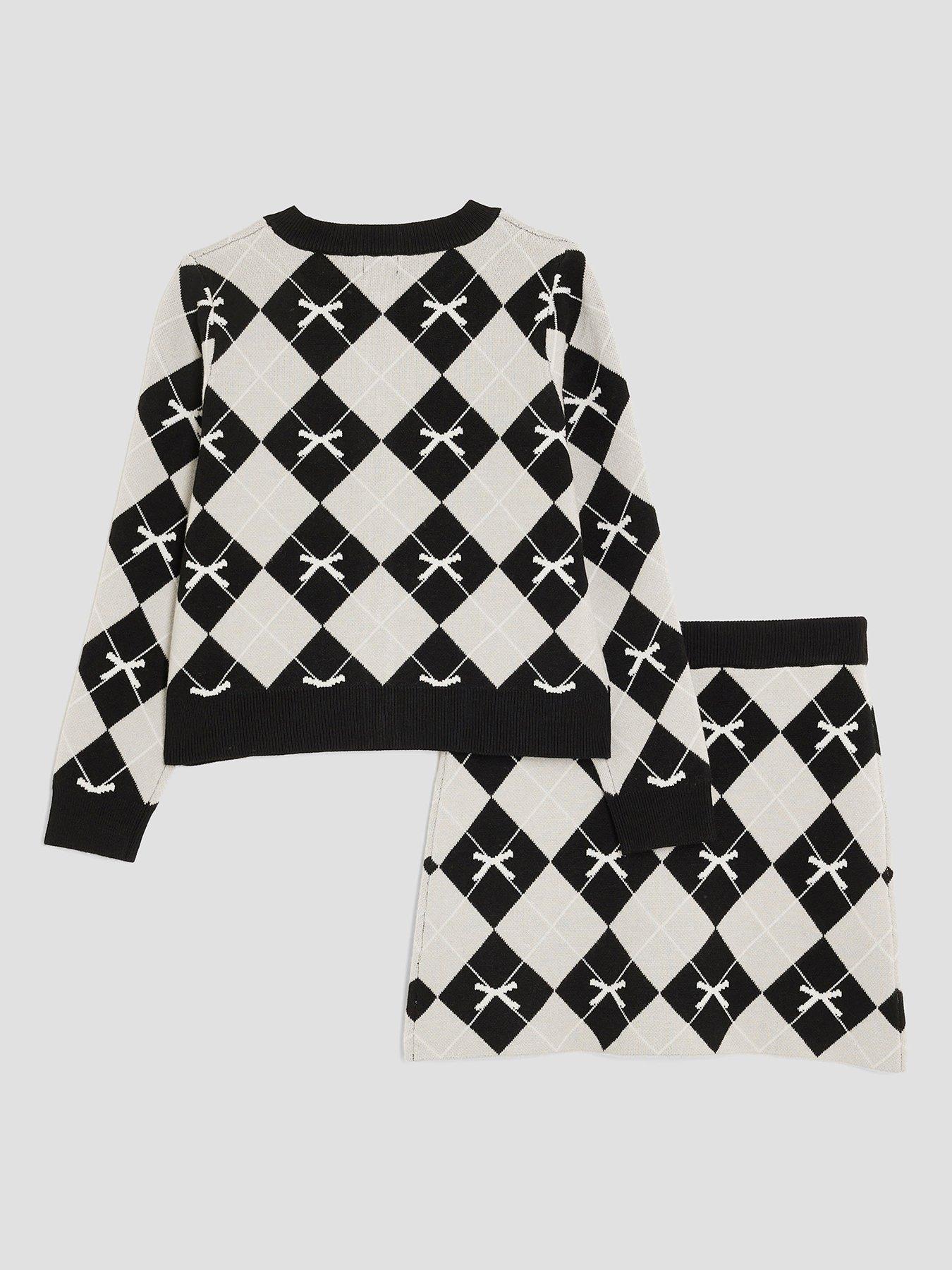 river-island-older-girls-argyle-print-bow-cardigan-set-blackback