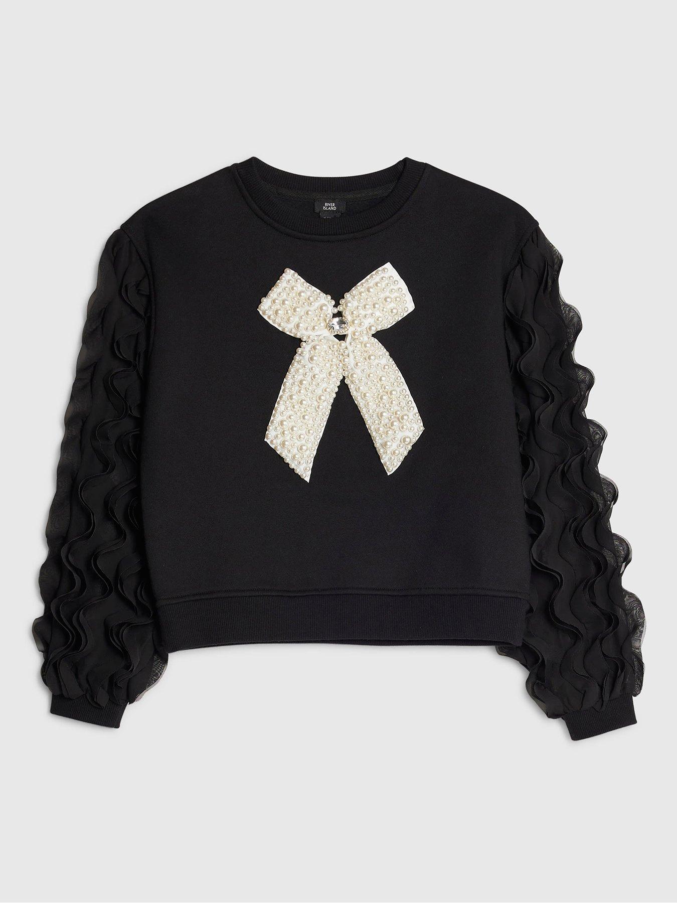 River Island Older Girls Pearl Bow Sweatshirt - Black