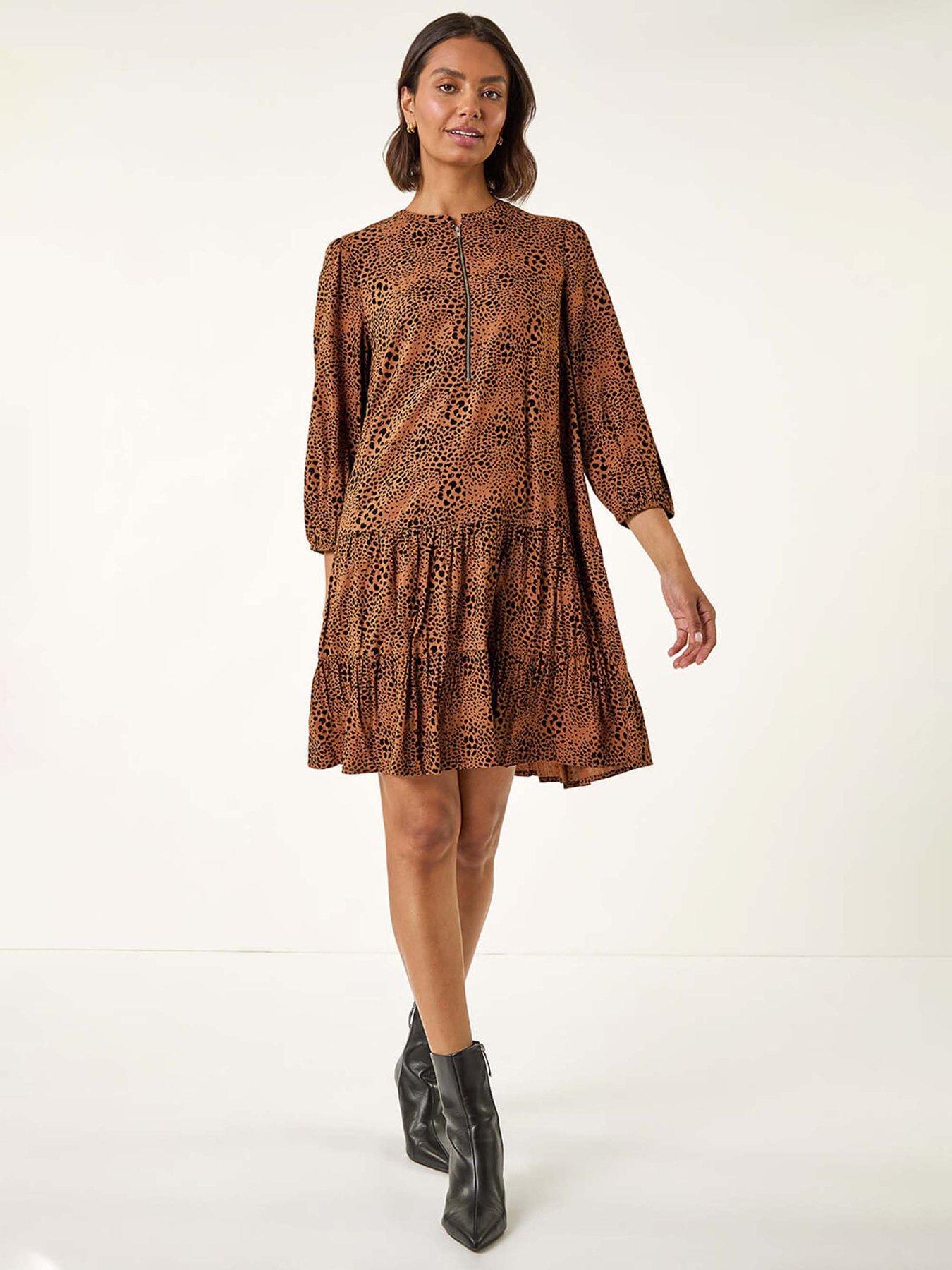 roman-spot-print-zip-front-dress-tan
