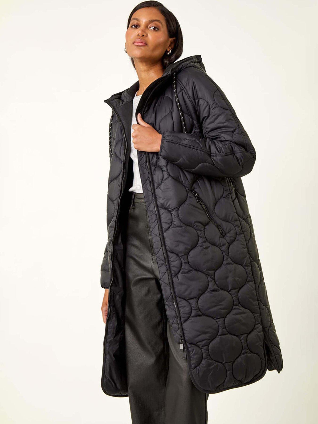 Roman Fleece Quilted Hooded Coat - Black