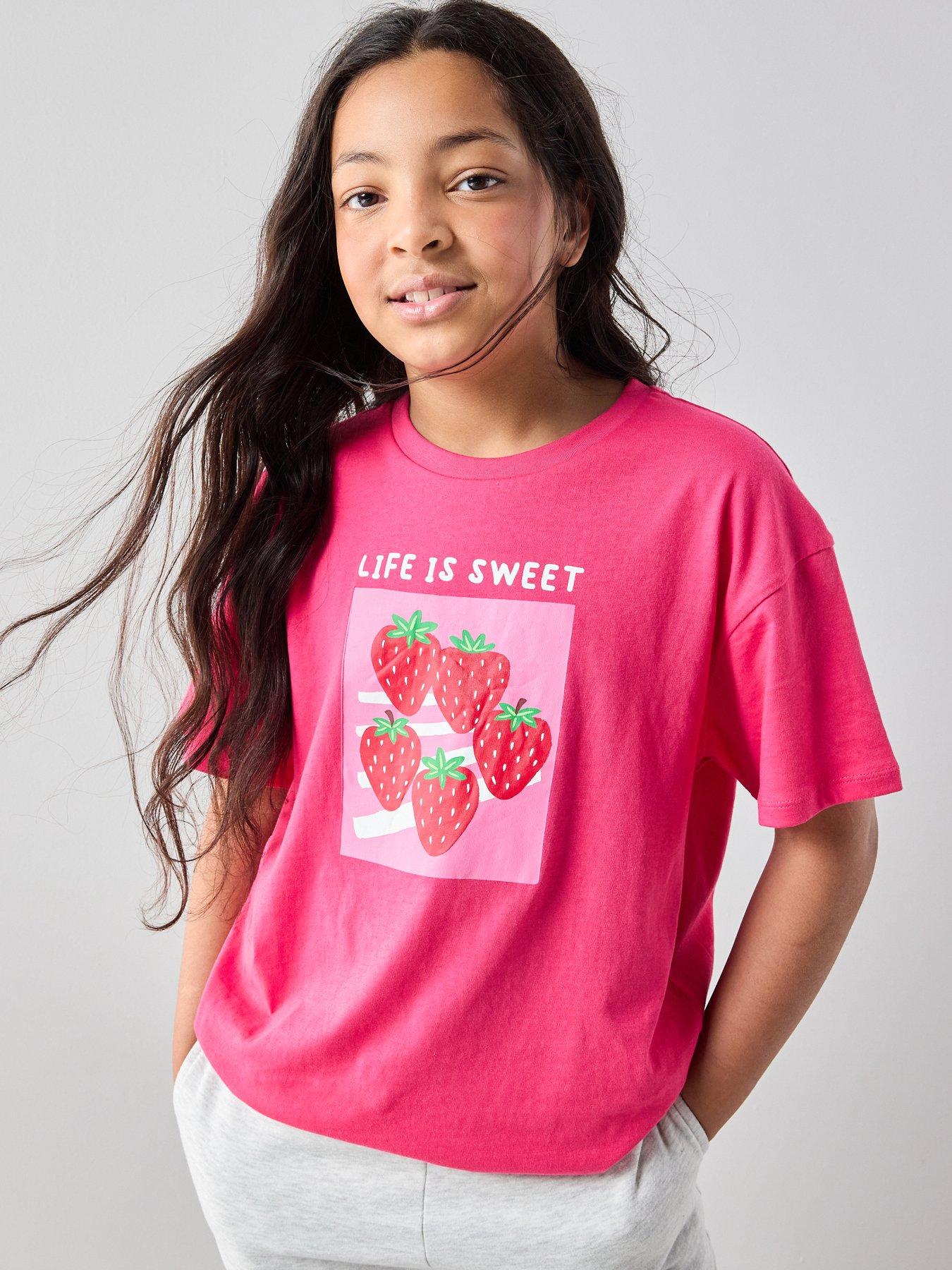 Image 1 of 6 of The Very Collection Girls Fruit Print T-shirt - Red