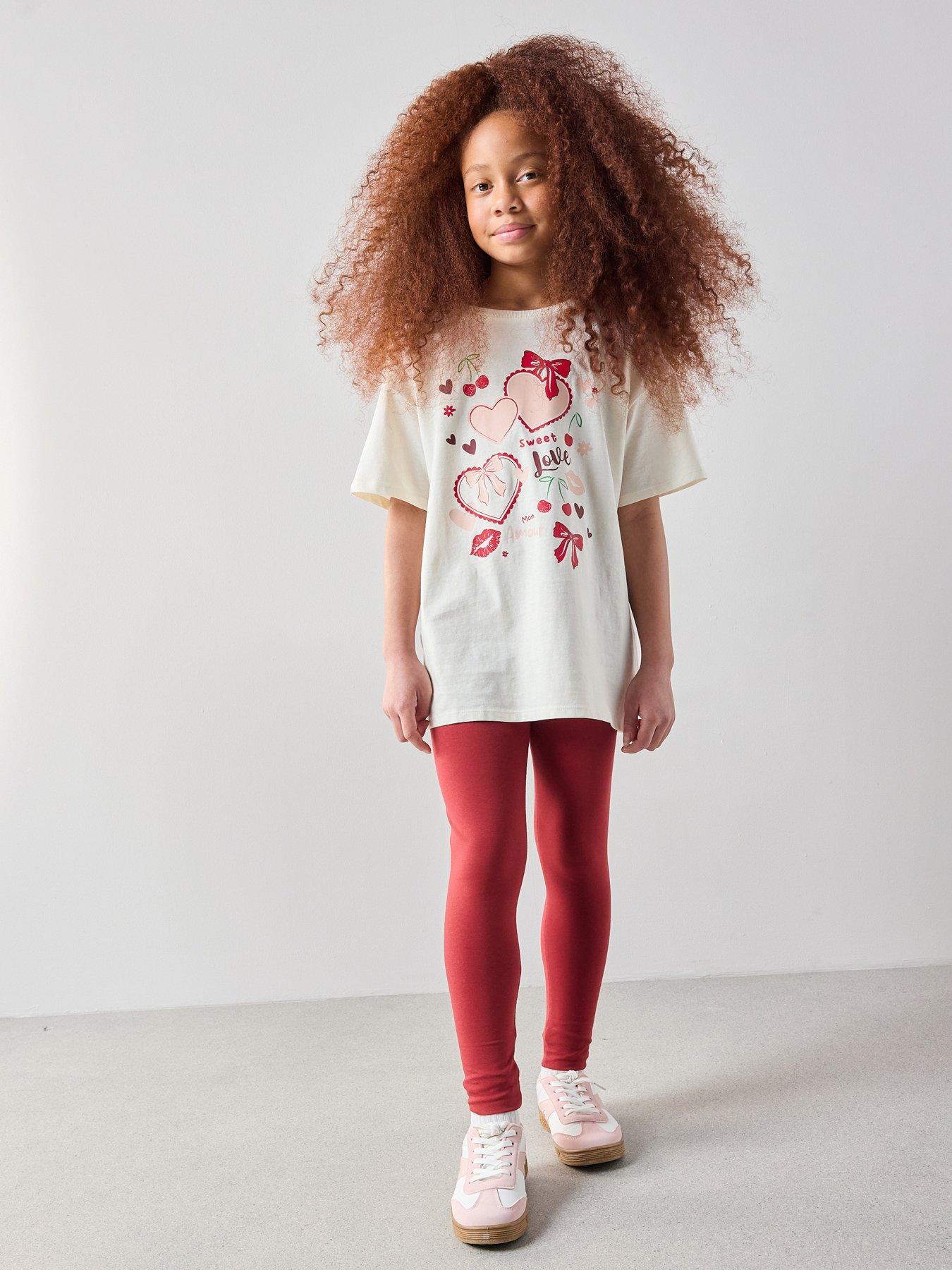 The Very Collection Girls Heart Print Tshirt With Flare Legging