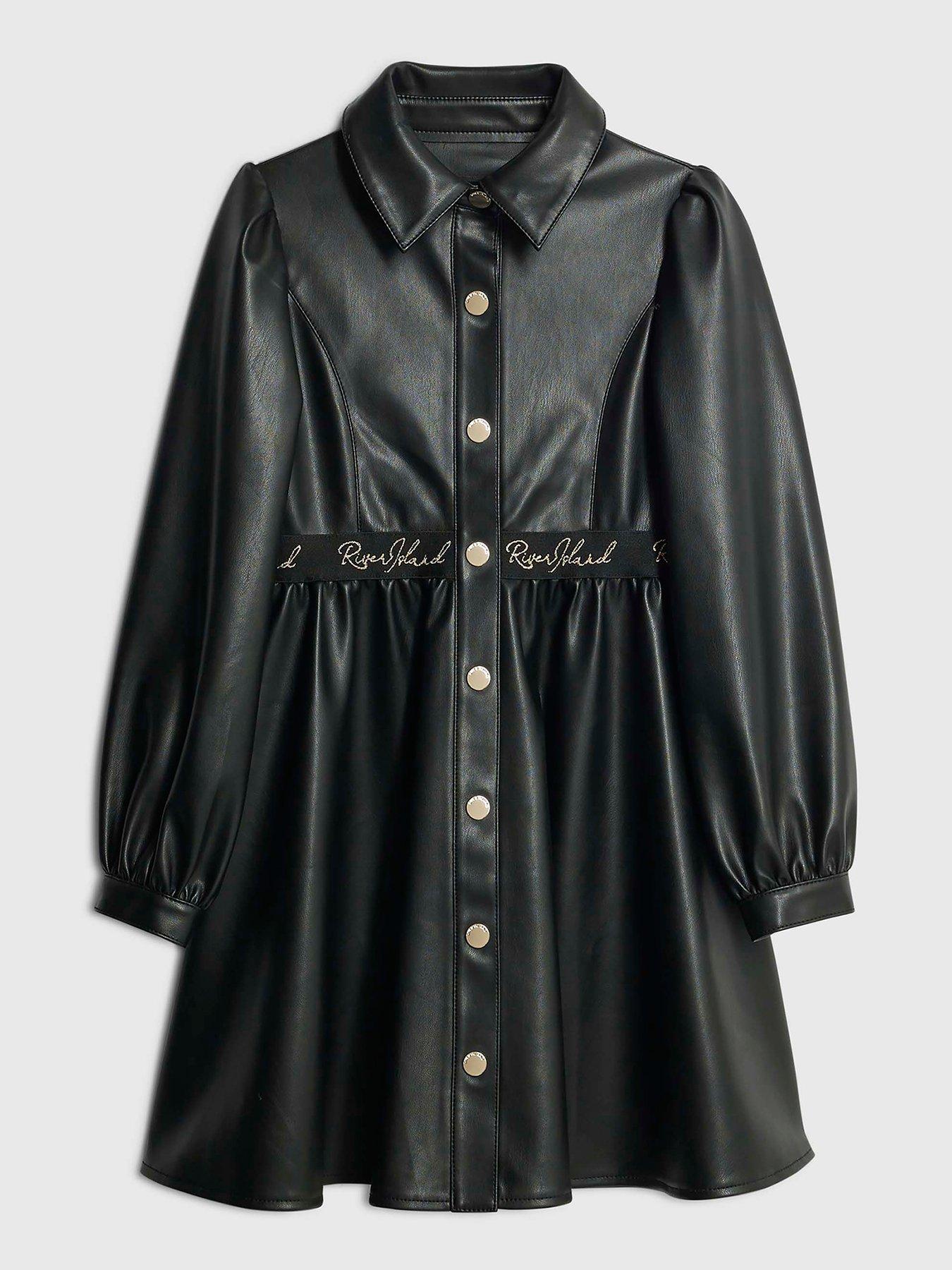 river-island-older-girls-faux-leather-shirt-dress-black