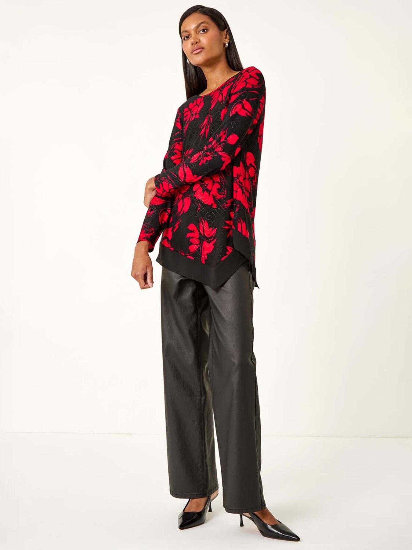roman-floral-jacquard-chiffon-hem-top-redback