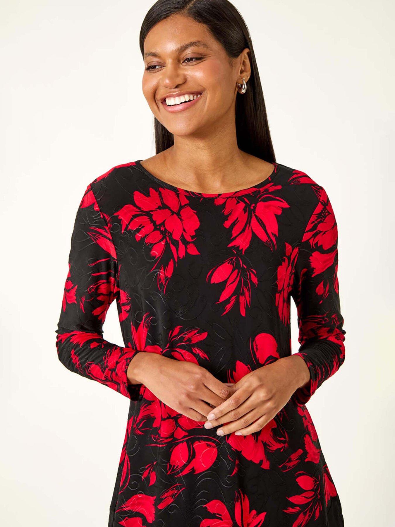 roman-floral-jacquard-chiffon-hem-top-redoutfit