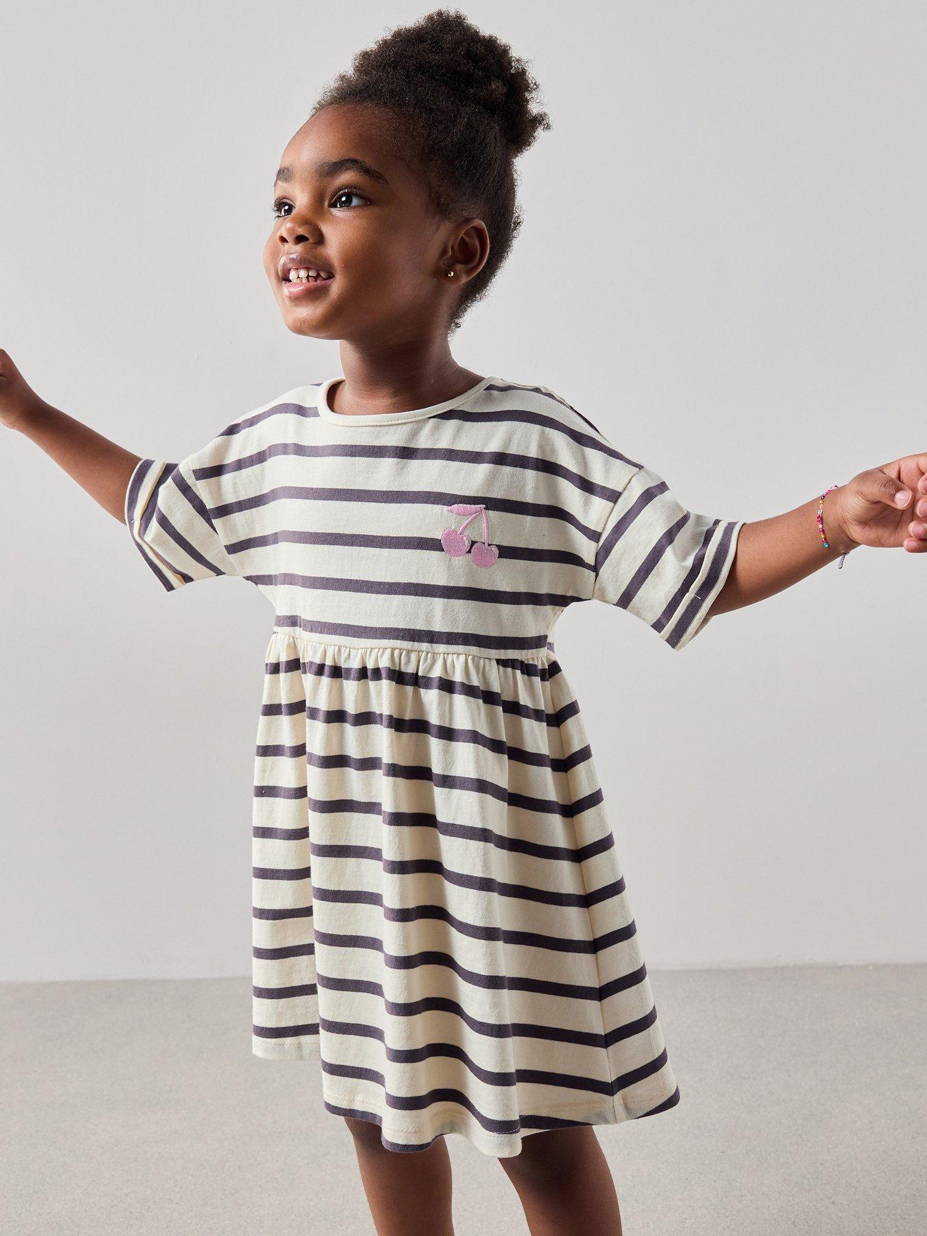 Image 2 of 7 of The Very Collection Girls 2 Pack Jersey Dresses - Stripe/Lilac