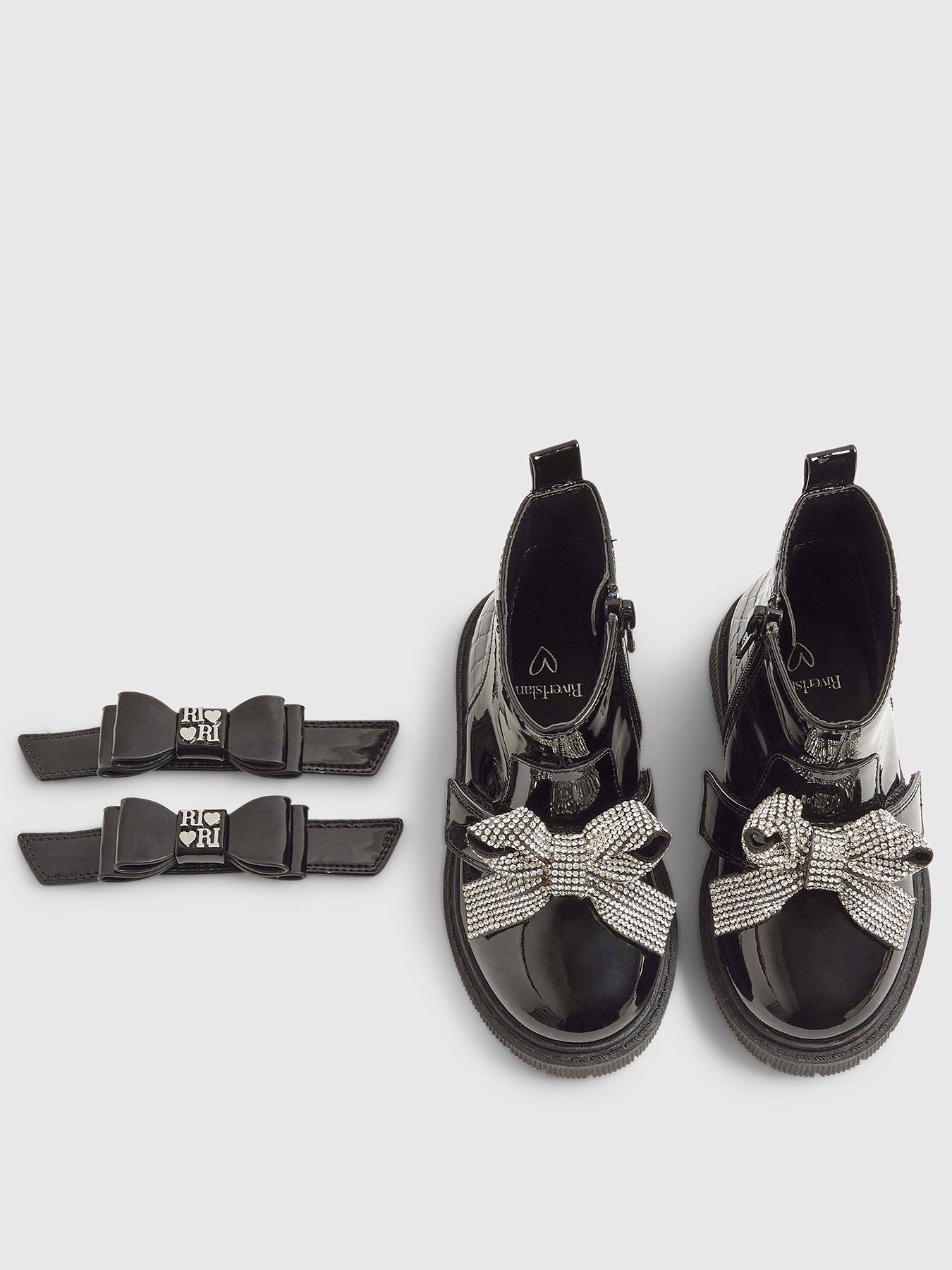 Image 2 of 4 of River Island Mini Girls Changeable Bow Strap Boots - Black