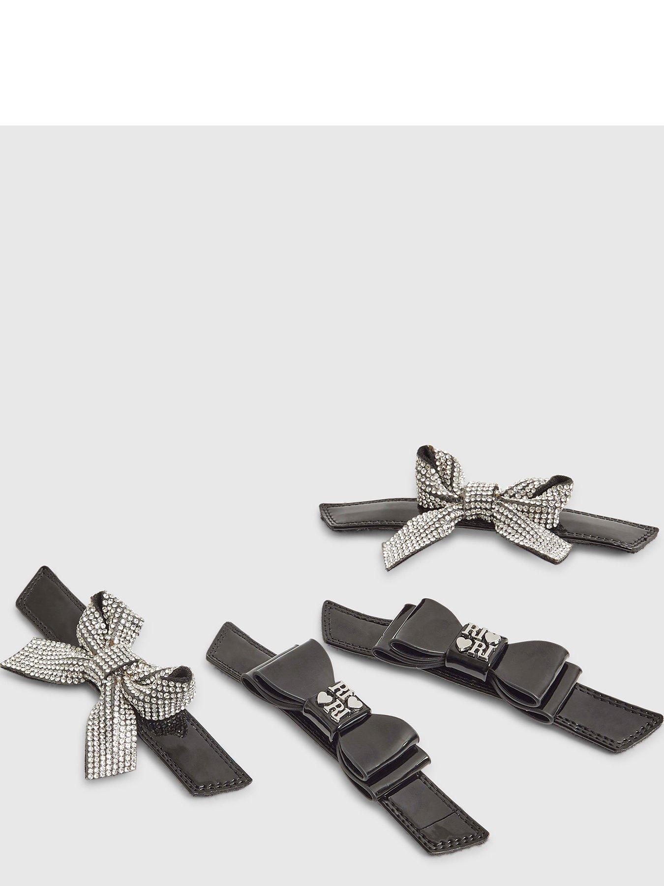 Image 4 of 4 of River Island Mini Girls Changeable Bow Strap Boots - Black