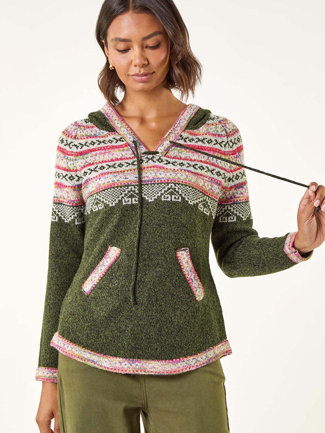 Roman Nordic Print Hooded Jumper - Khaki