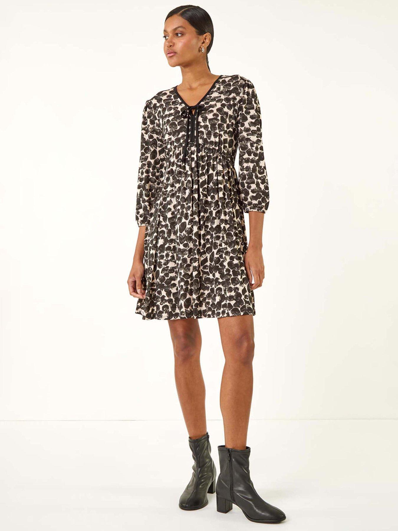 Roman Spot Bow Front Short Dress - Stone